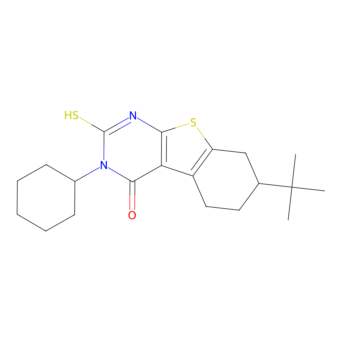 7-tert-butyl-3-cyclohexyl-2-sulfanyl-5,6,7,8-tetrahydro[1]benzothieno[2,3-d]pyrimidin-4(3H)-one molecular structure, CAS 351005-84-0