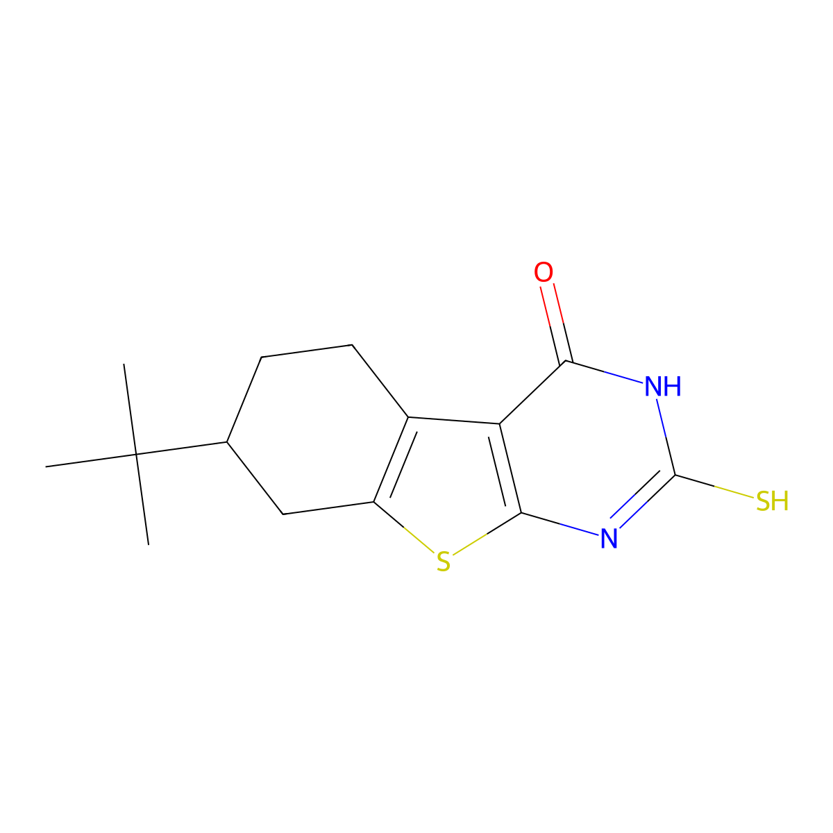 7-tert-butyl-2-sulfanyl-5,6,7,8-tetrahydro[1]benzothieno[2,3-d]pyrimidin-4(3H)-one molecular structure, CAS 351005-93-1