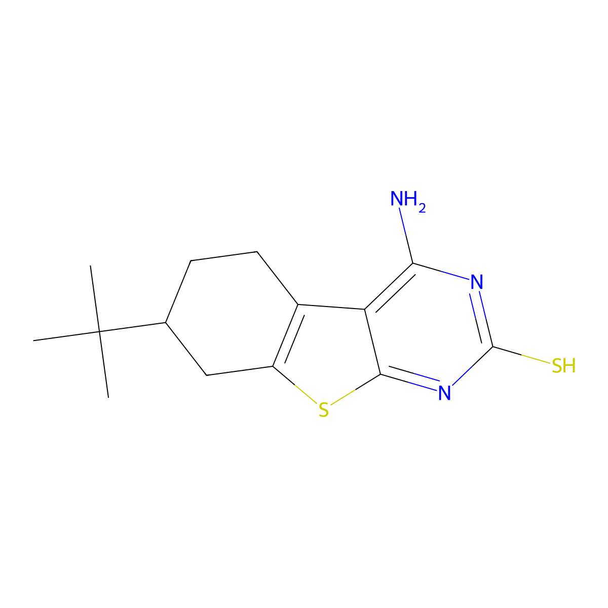 4-Amino-7-tert-butyl-5,6,7,8-tetrahydro[1]benzothieno[2,3-d]pyrimidine-2-thiol molecular structure, CAS 351005-98-6