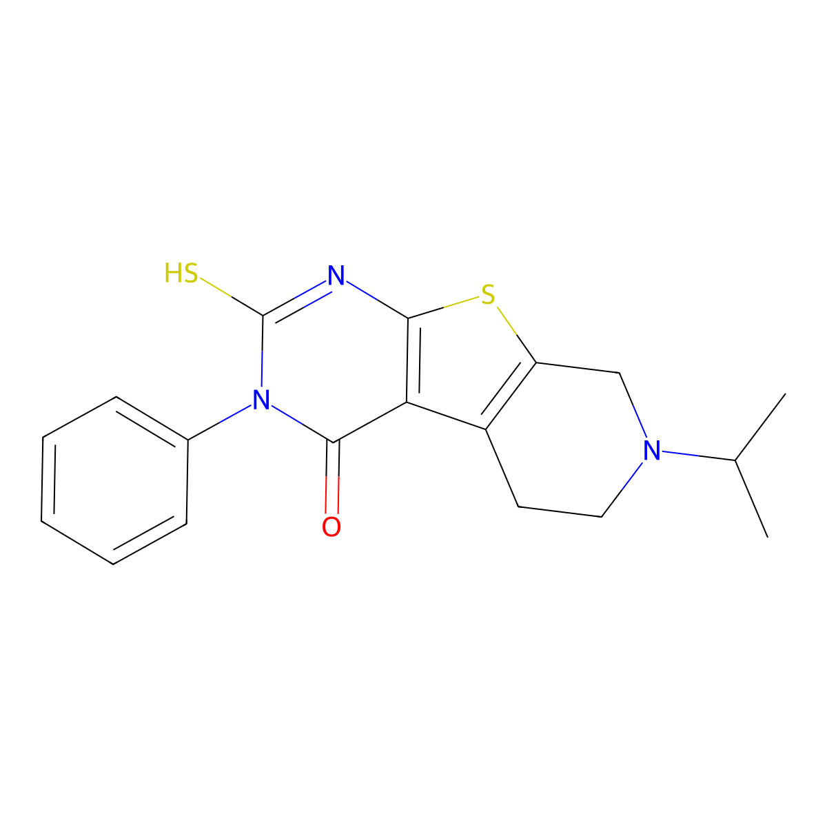 3-Phenyl-7-propan-2-yl-2-sulfanylidene-1,5,6,8-tetrahydropyrido[2,3]thieno[2,4-b]pyrimidin-4-one molecular structure, CAS 351006-00-3