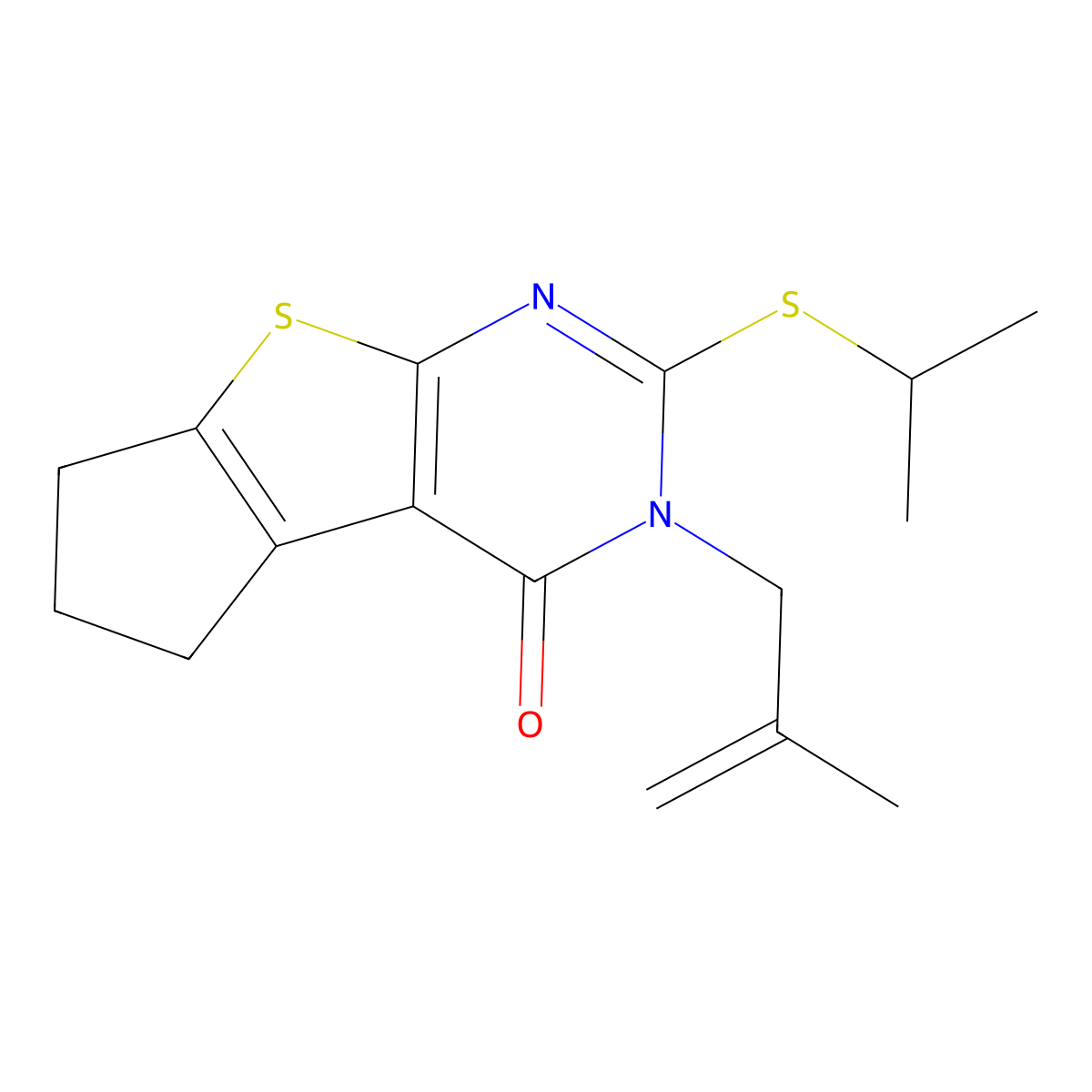2-(isopropylthio)-3-(2-methylallyl)-6,7-dihydro-3H-cyclopenta[4,5]thieno[2,3-d]pyrimidin-4(5H)-one molecular structure, CAS 351006-08-1
