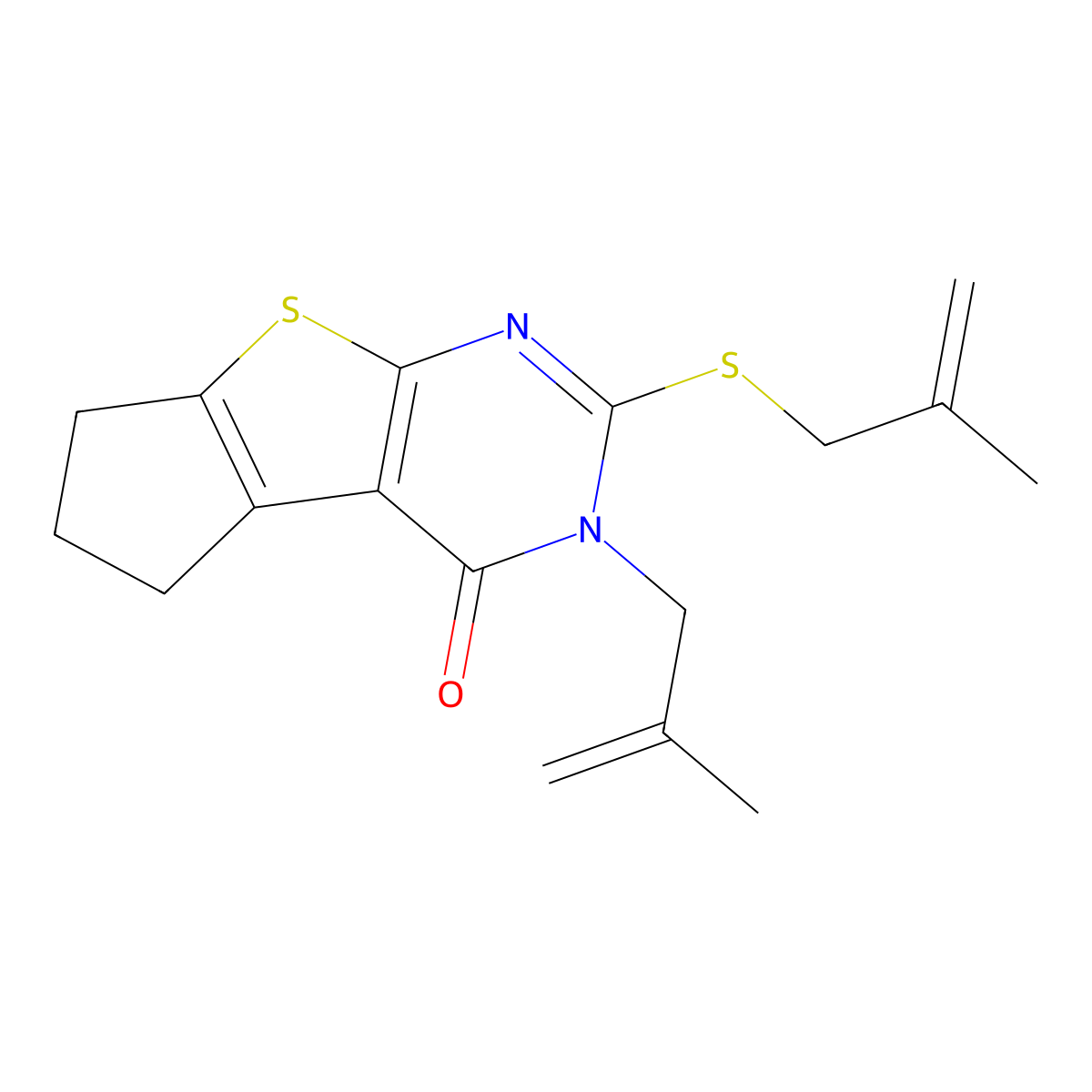 3-(2-methyl-2-propenyl)-2-[(2-methyl-2-propenyl)sulfanyl]-3,5,6,7-tetrahydro-4H-cyclopenta[4,5]thieno[2,3-d]pyrimidin-4-one molecular structure, CAS 351006-14-9