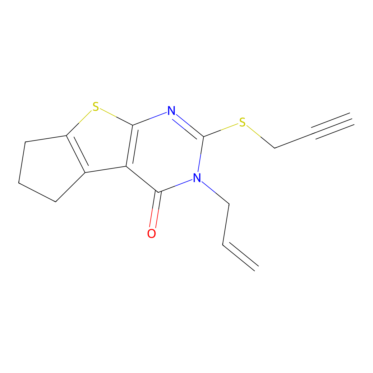 2-prop-2-enyl-3-prop-2-ynylsulfanyl-7,8-dihydro-6H-cyclopenta[2,3]thieno[2,4-b]pyrimidin-1-one molecular structure, CAS 351006-25-2