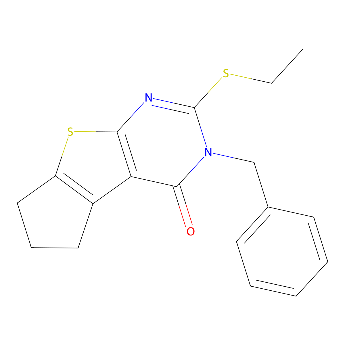 3-benzyl-2-(ethylsulfanyl)-3,5,6,7-tetrahydro-4H-cyclopenta[4,5]thieno[2,3-d]pyrimidin-4-one molecular structure, CAS 351006-37-6