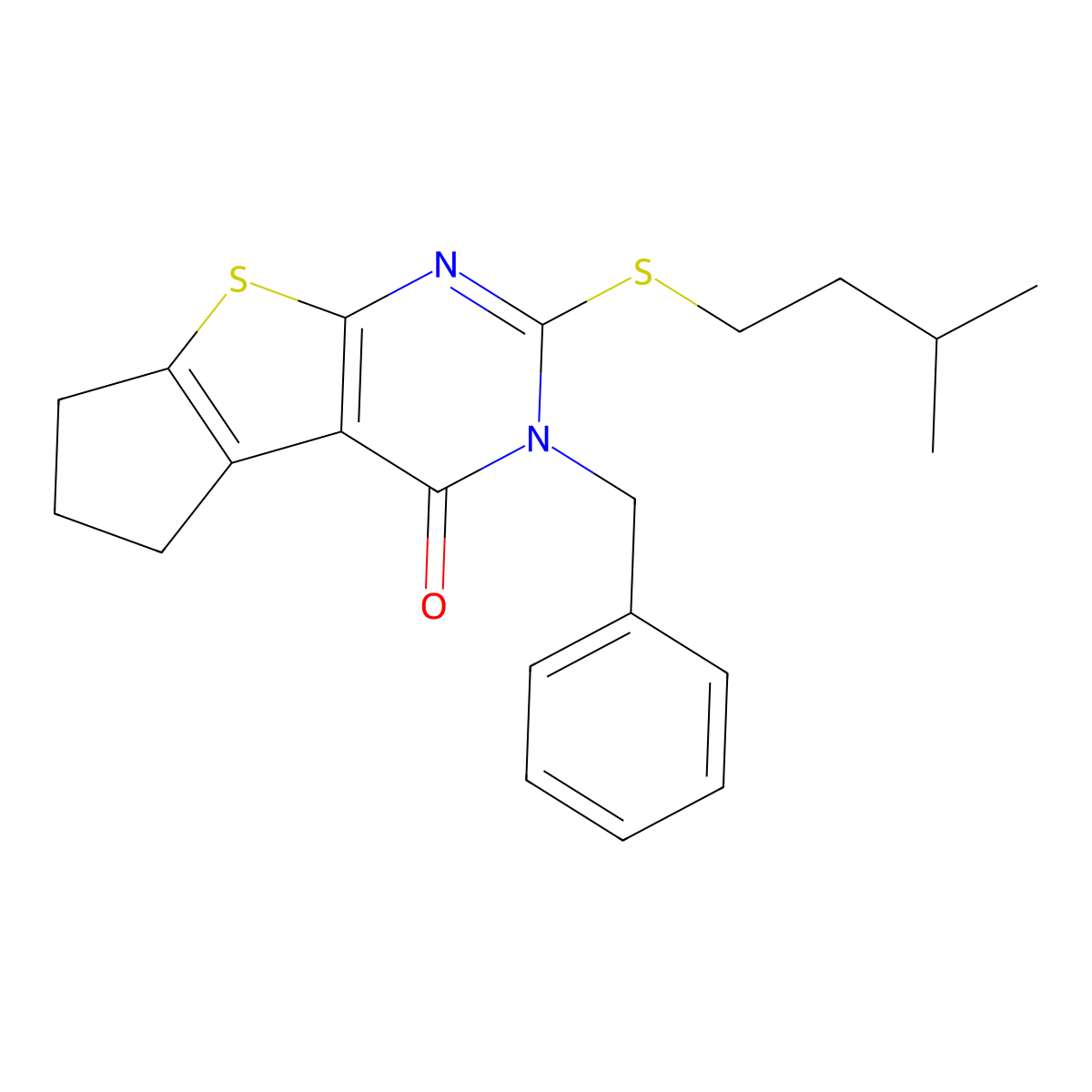 2-benzyl-3-(3-methylbutylsulfanyl)-7,8-dihydro-6H-cyclopenta[2,3]thieno[2,4-b]pyrimidin-1-one molecular structure, CAS 351006-40-1