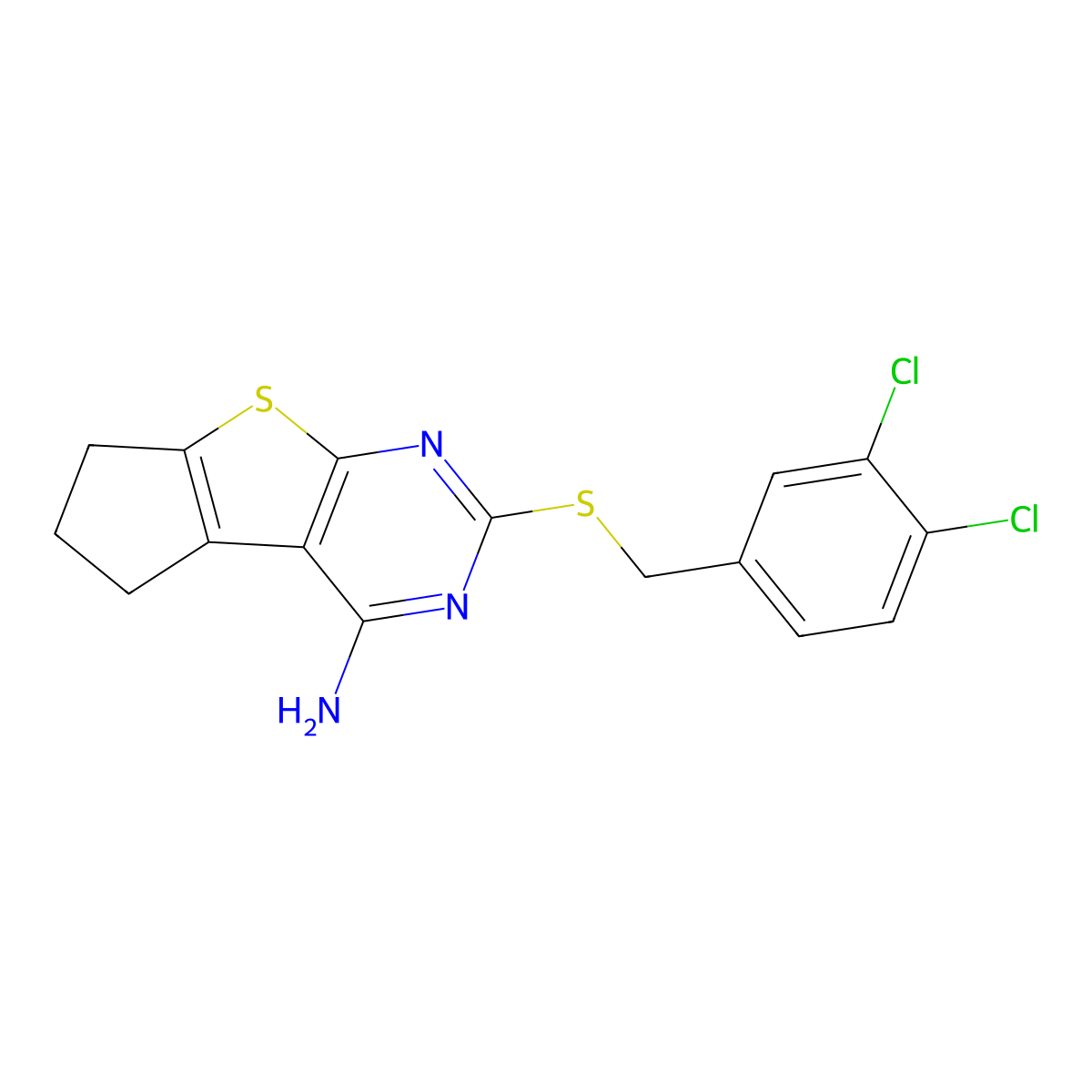 2-[(3,4-dichlorobenzyl)sulfanyl]-6,7-dihydro-5H-cyclopenta[4,5]thieno[2,3-d]pyrimidin-4-amine molecular structure, CAS 351006-45-6