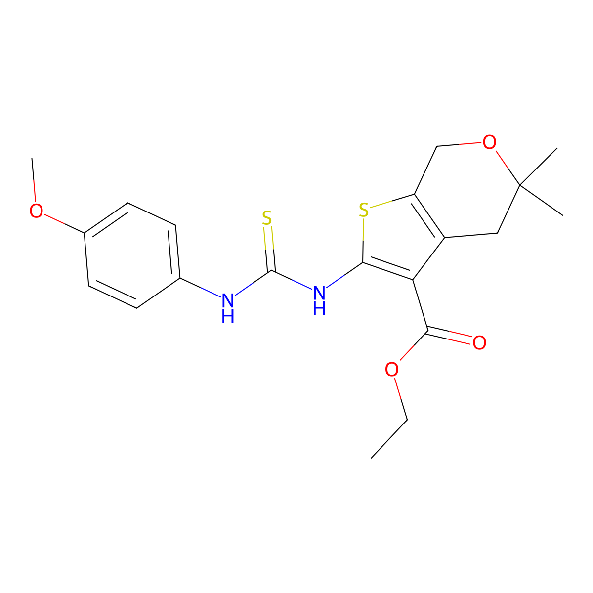 ethyl 2-{[(4-methoxyphenyl)carbamothioyl]amino}-5,5-dimethyl-4,7-dihydro-5H-thieno[2,3-c]pyran-3-carboxylate molecular structure, CAS 351006-51-4