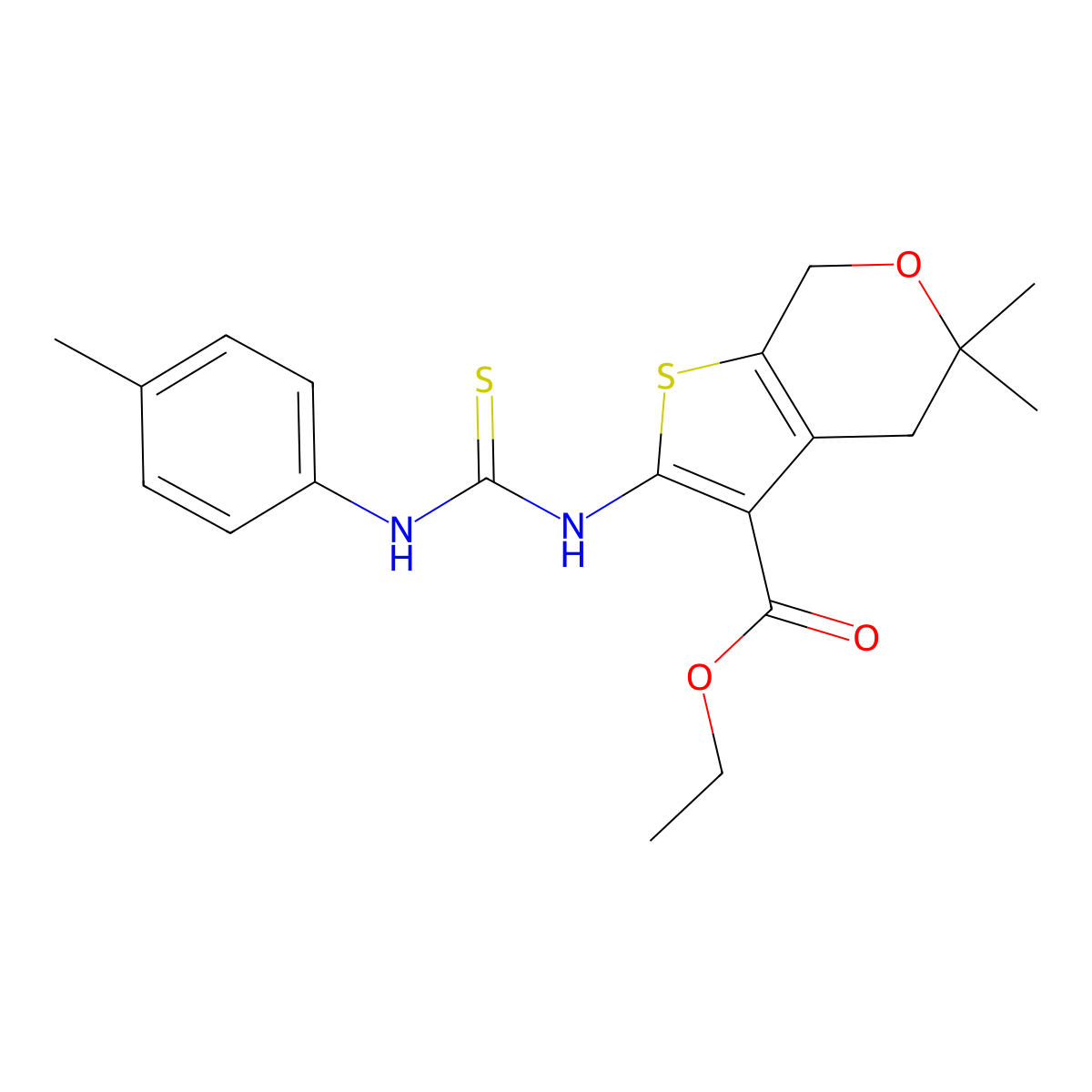 ethyl 5,5-dimethyl-2-{[(4-methylphenyl)carbamothioyl]amino}-4,7-dihydro-5H-thieno[2,3-c]pyran-3-carboxylate molecular structure, CAS 351006-68-3