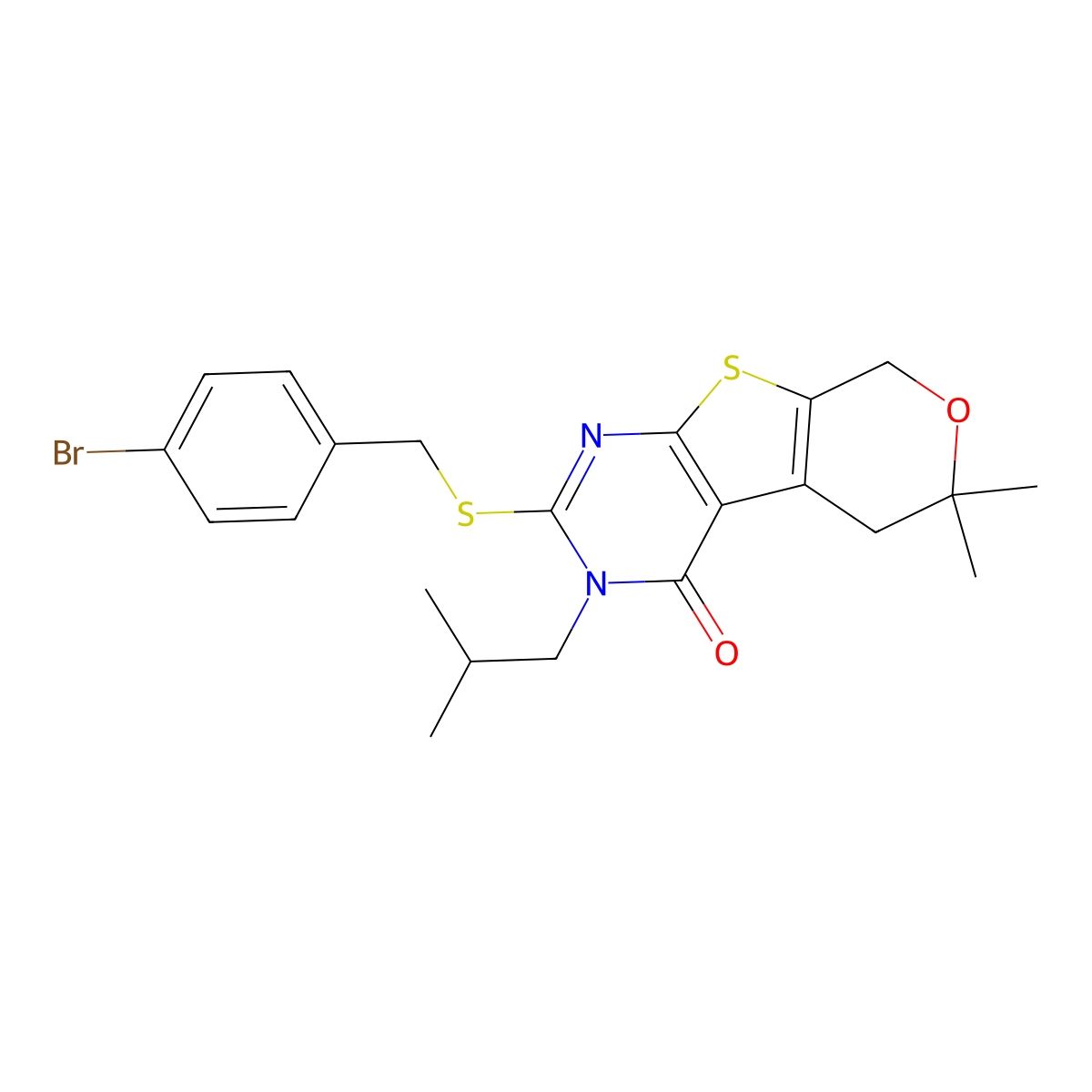 5-[(4-Bromophenyl)methylsulfanyl]-12,12-dimethyl-4-(2-methylpropyl)-11-oxa-8-thia-4,6-diazatricyclo[7.4.0.02,7]trideca-1(9),2(7),5-trien-3-one molecular structure, CAS 351007-24-4