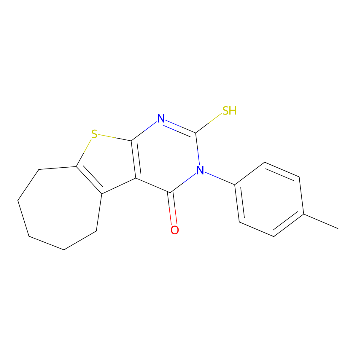 3-(4-methylphenyl)-2-thioxo-1,2,3,5,6,7,8,9-octahydro-4H-cyclohepta[4,5]thieno[2,3-d]pyrimidin-4-one molecular structure, CAS 351007-31-3