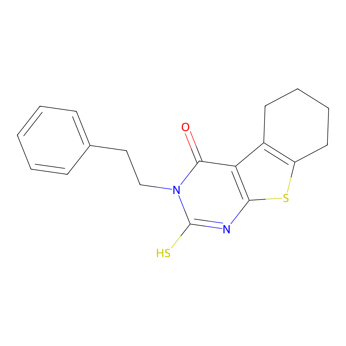 3-(2-phenylethyl)-2-sulfanyl-5,6,7,8-tetrahydro[1]benzothieno[2,3-d]pyrimidin-4(3H)-one molecular structure, CAS 351007-36-8