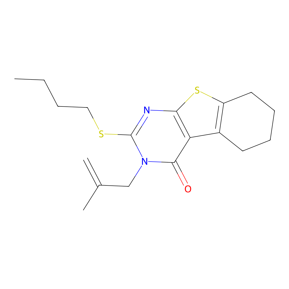 2-Butylsulfanyl-3-(2-methylprop-2-enyl)-5,6,7,8-tetrahydro-[1]benzothiolo[2,3-d]pyrimidin-4-one molecular structure, CAS 351007-37-9