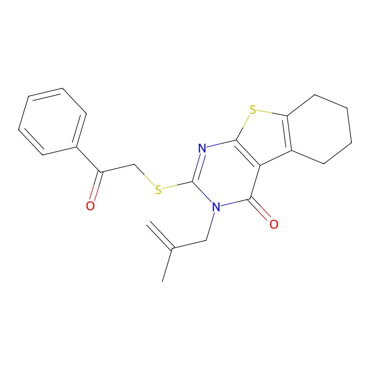 3-(2-Methylprop-2-enyl)-2-phenacylsulfanyl-5,6,7,8-tetrahydro-[1]benzothiolo[2,3-d]pyrimidin-4-one molecular structure, CAS 351007-38-0