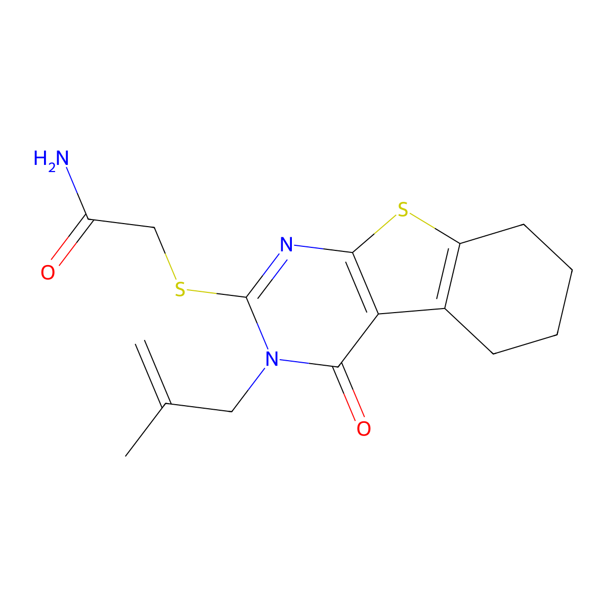 2-[[3-(2-Methylprop-2-enyl)-4-oxo-5,6,7,8-tetrahydro-[1]benzothiolo[2,3-d]pyrimidin-2-yl]sulfanyl]acetamide molecular structure, CAS 351007-39-1
