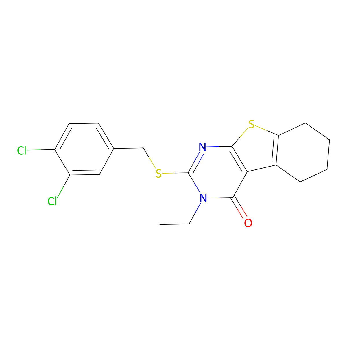 2-((3,4-Dichlorobenzyl)sulfanyl)-3-ethyl-5,6,7,8-tetrahydro(1)benzothieno(2,3-D)pyrimidin-4(3H)-one molecular structure, CAS 351007-56-2