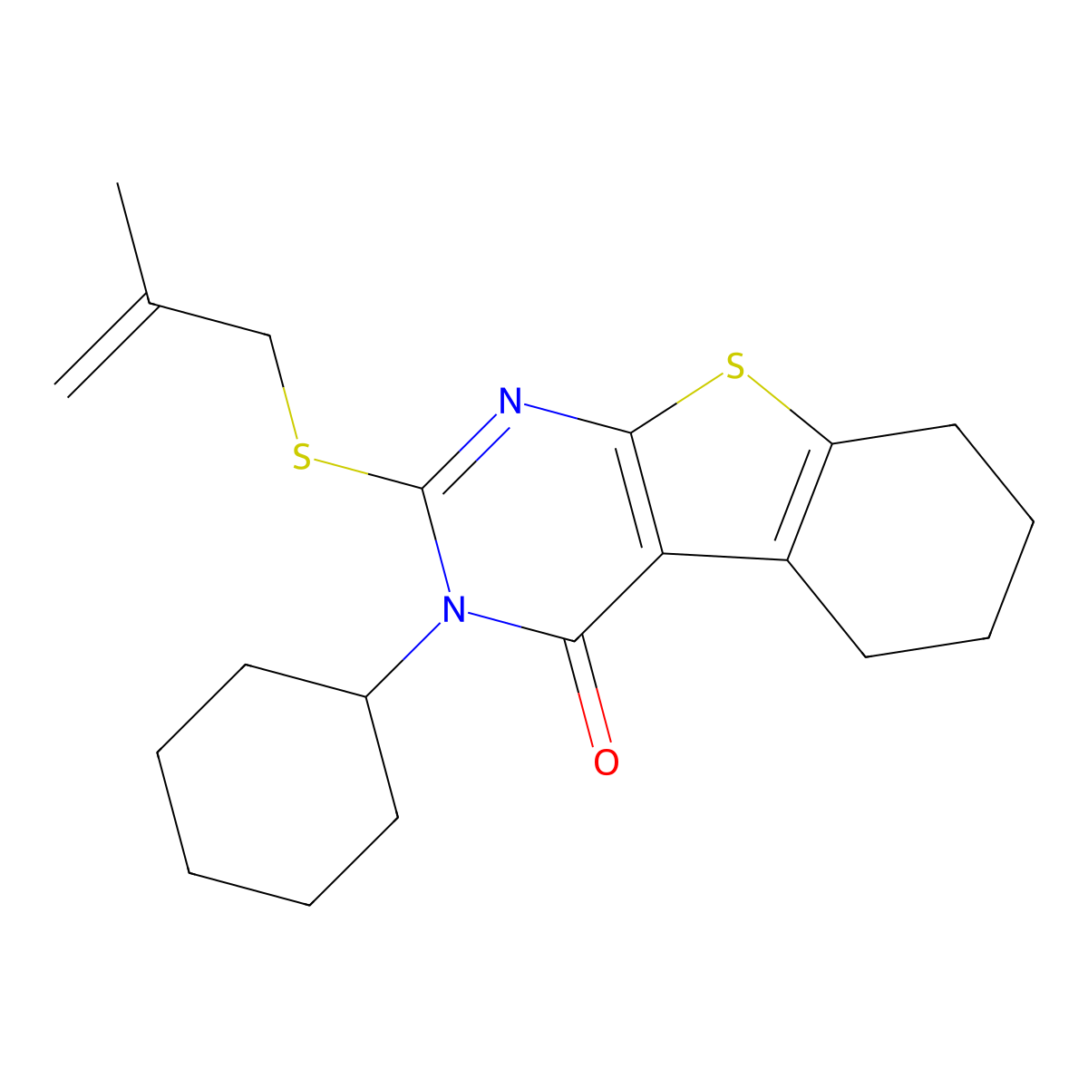 3-Cyclohexyl-2-(2-methylprop-2-enylsulfanyl)-5,6,7,8-tetrahydro-[1]benzothiolo[2,3-d]pyrimidin-4-one molecular structure, CAS 351007-62-0