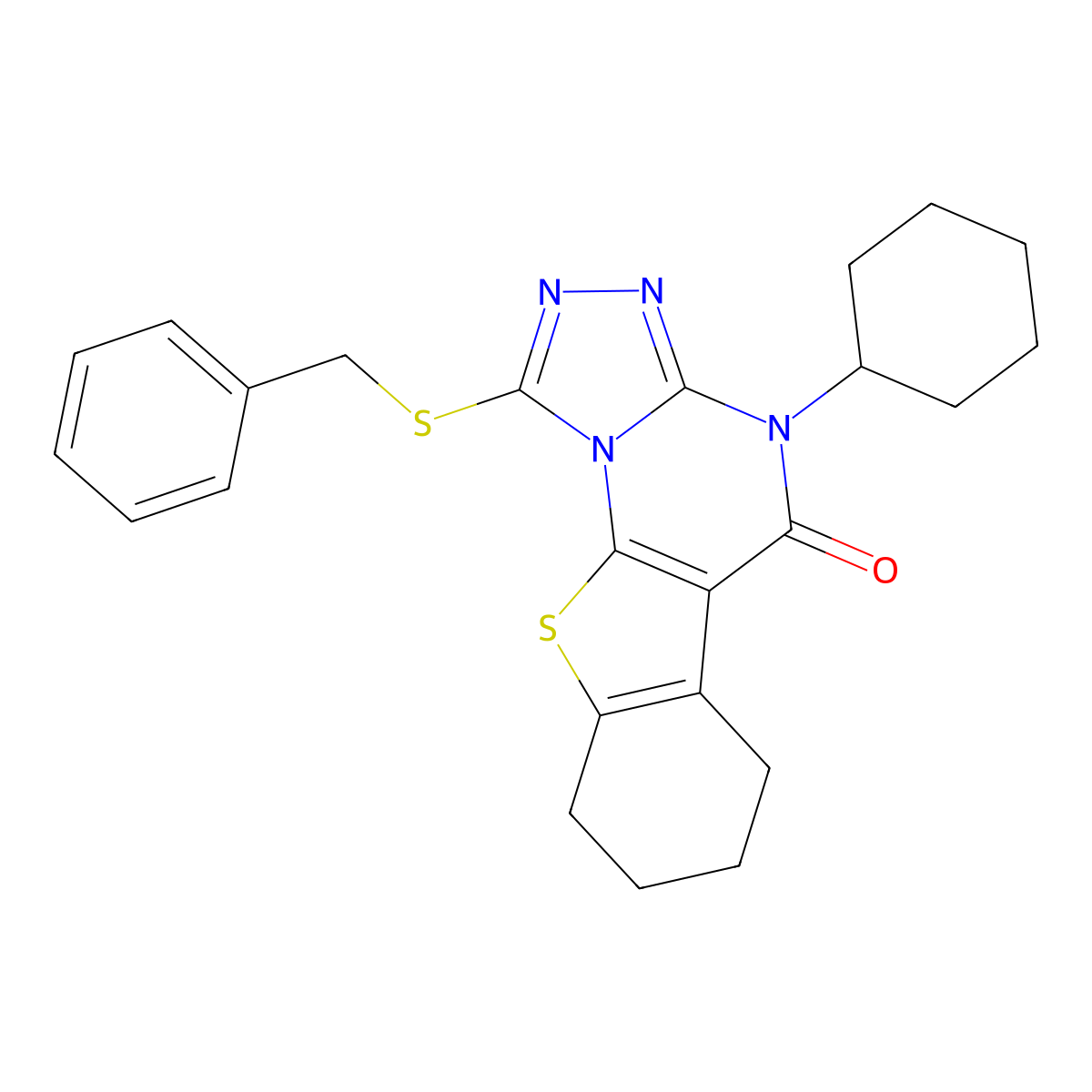1-(benzylthio)-4-cyclohexyl-6,7,8,9-tetrahydrobenzo[4,5]thieno[3,2-e][1,2,4]triazolo[4,3-a]pyrimidin-5(4H)-one molecular structure, CAS 351007-63-1