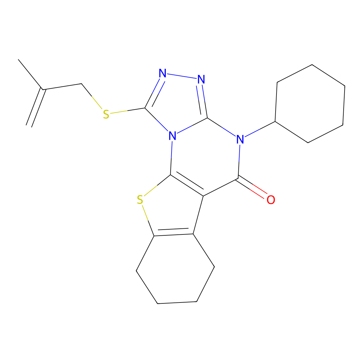 4-cyclohexyl-1-((2-methylallyl)thio)-6,7,8,9-tetrahydrobenzo[4,5]thieno[3,2-e][1,2,4]triazolo[4,3-a]pyrimidin-5(4H)-one molecular structure, CAS 351007-67-5
