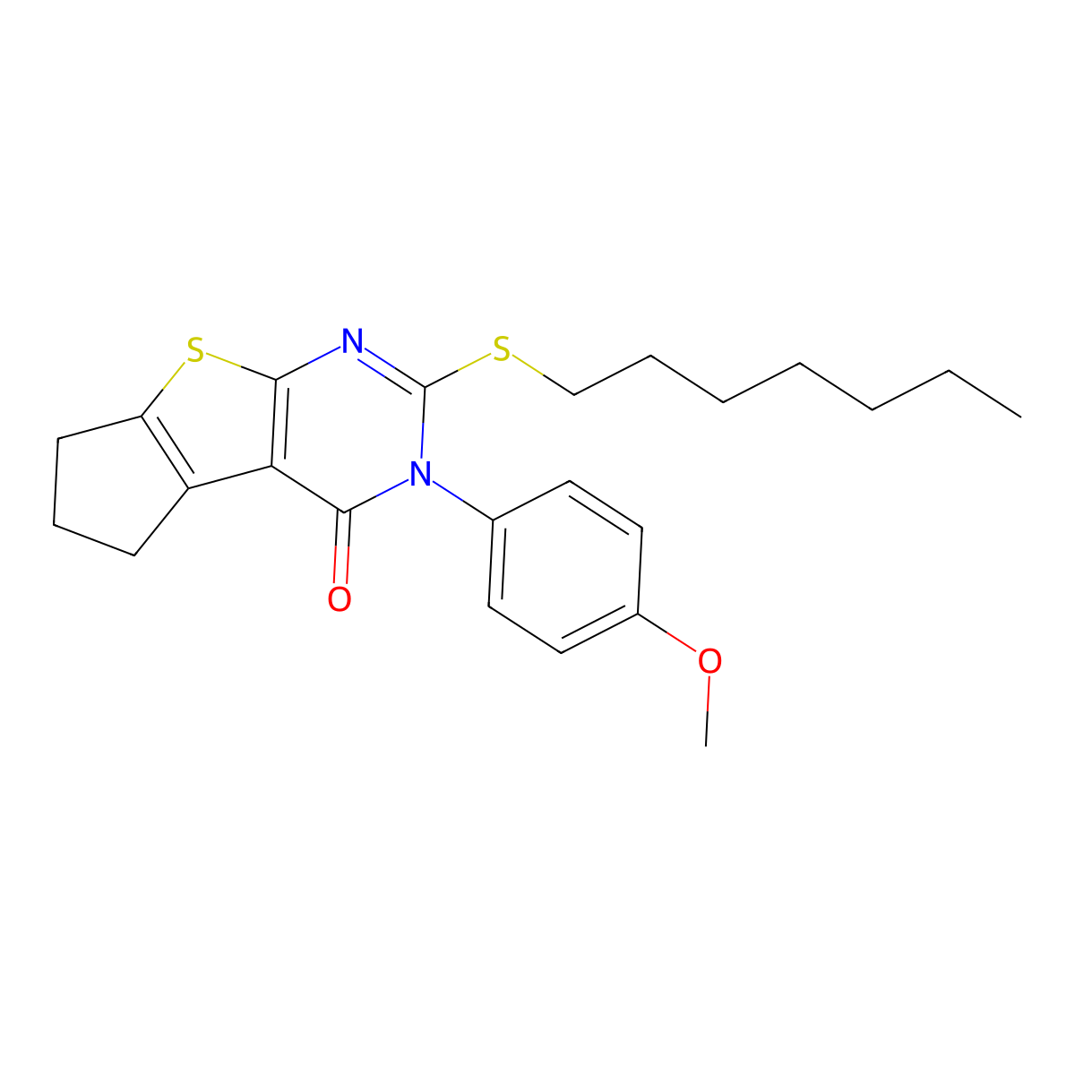 2-(heptylsulfanyl)-3-(4-methoxyphenyl)-3,5,6,7-tetrahydro-4H-cyclopenta[4,5]thieno[2,3-d]pyrimidin-4-one molecular structure, CAS 351007-71-1