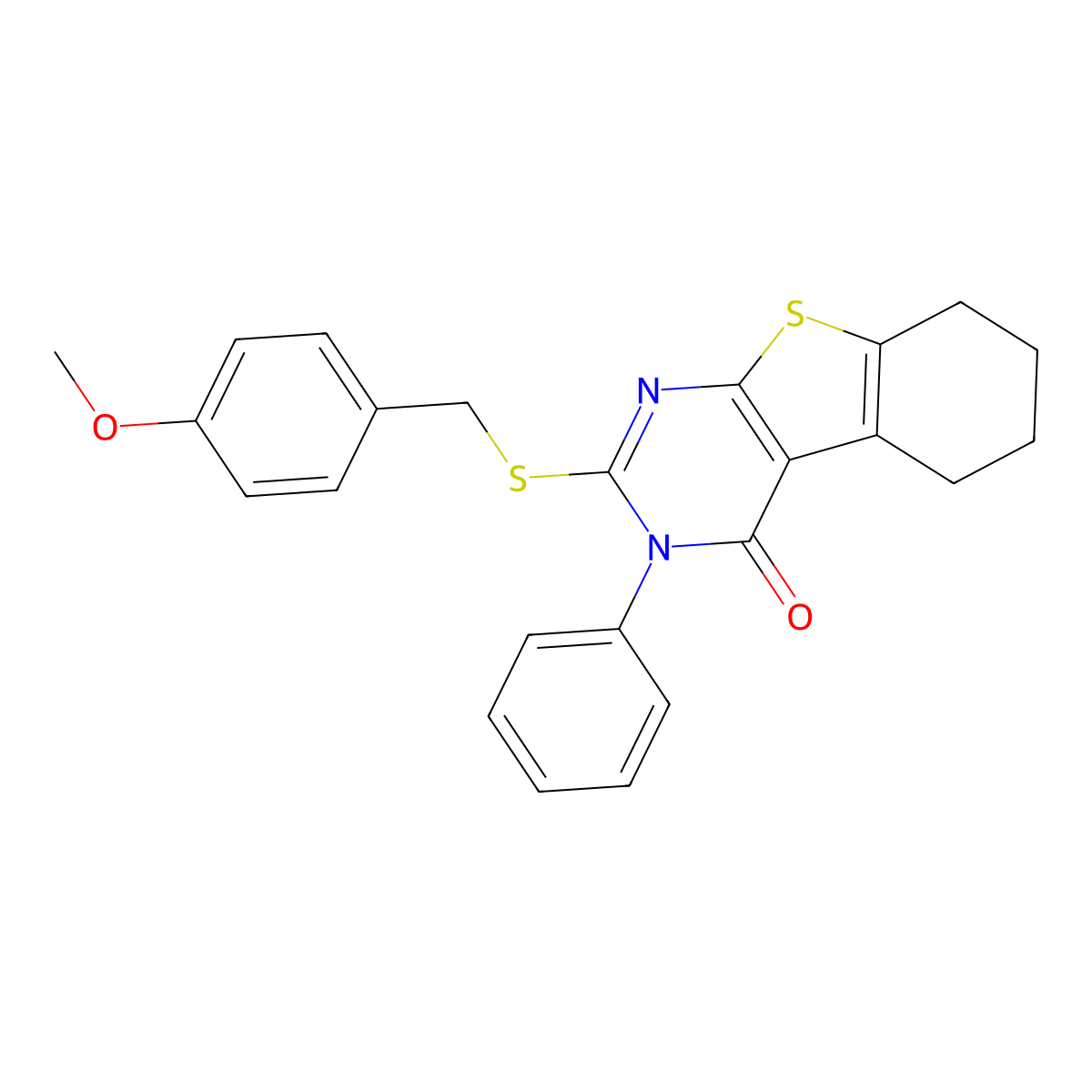2-[(4-Methoxyphenyl)methylsulfanyl]-3-phenyl-5,6,7,8-tetrahydro-[1]benzothiolo[2,3-d]pyrimidin-4-one molecular structure, CAS 351008-24-7
