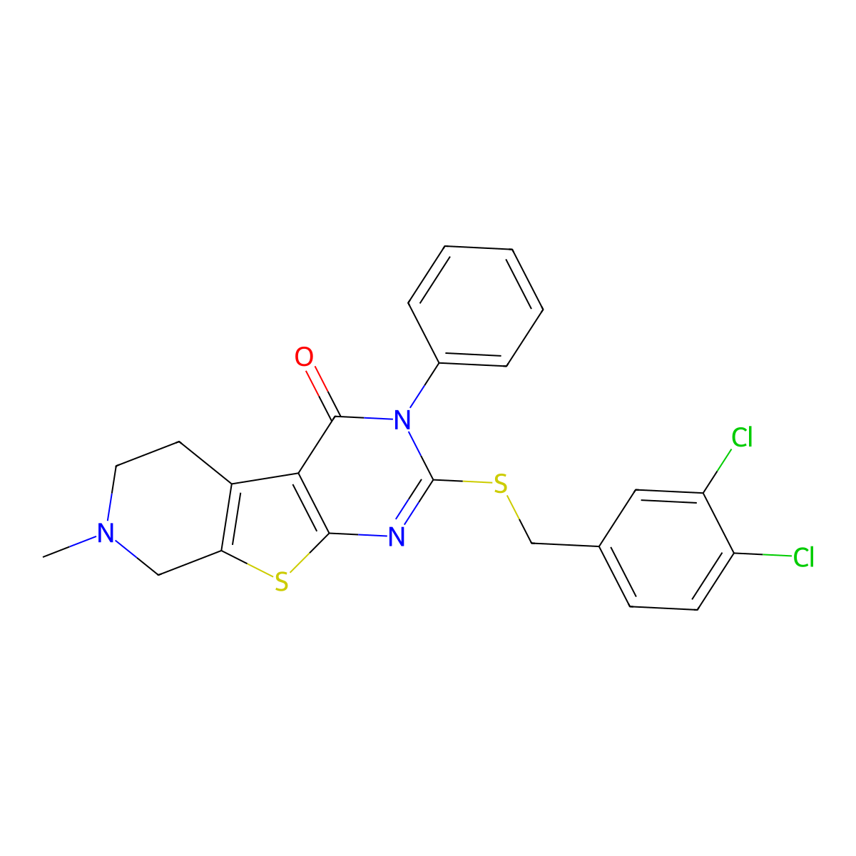2-[(3,4-dichlorobenzyl)sulfanyl]-7-methyl-3-phenyl-5,6,7,8-tetrahydropyrido[4',3':4,5]thieno[2,3-d]pyrimidin-4(3H)-one molecular structure, CAS 351008-39-4