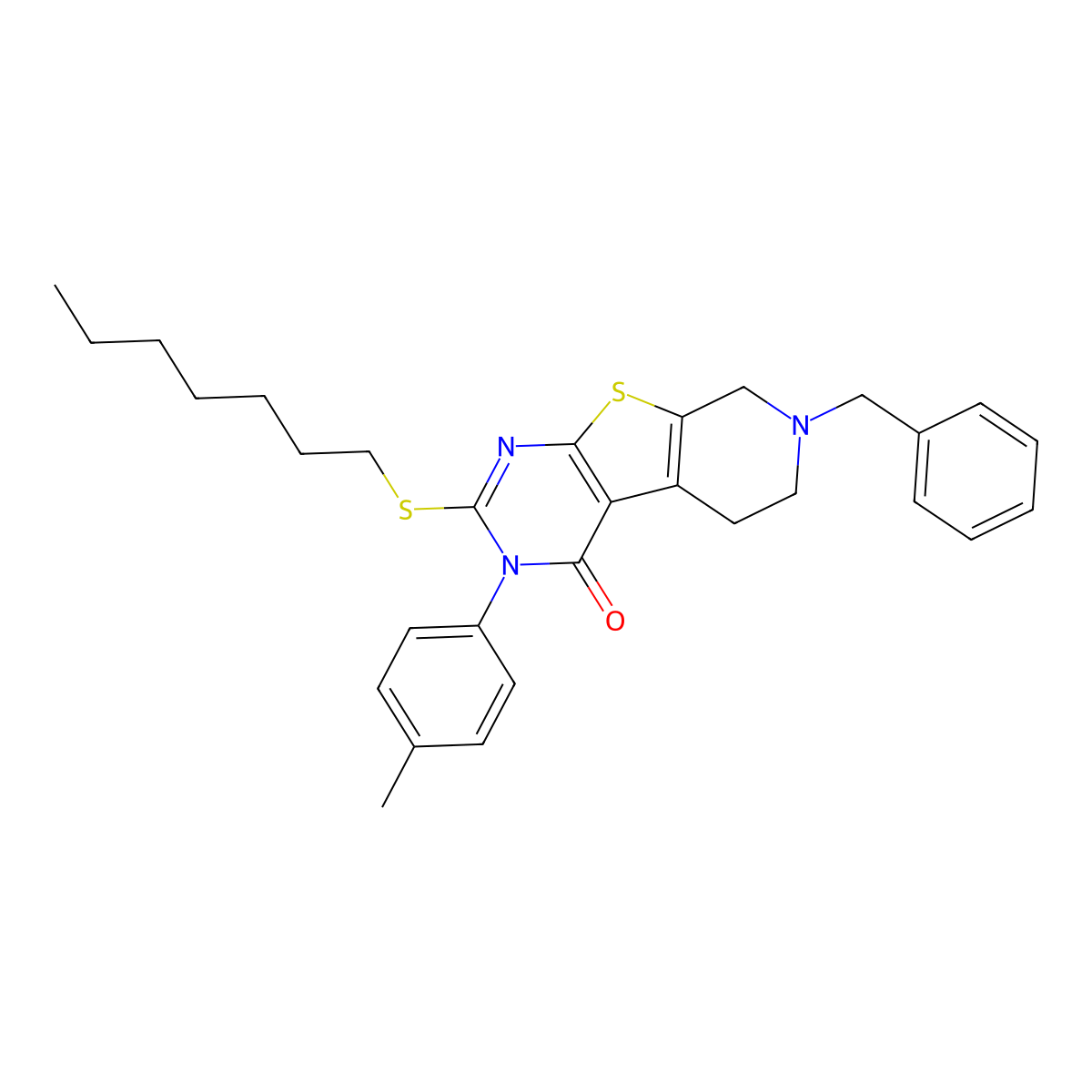 7-benzyl-2-(heptylsulfanyl)-3-(4-methylphenyl)-5,6,7,8-tetrahydropyrido[4',3':4,5]thieno[2,3-d]pyrimidin-4(3H)-one molecular structure, CAS 351008-51-0