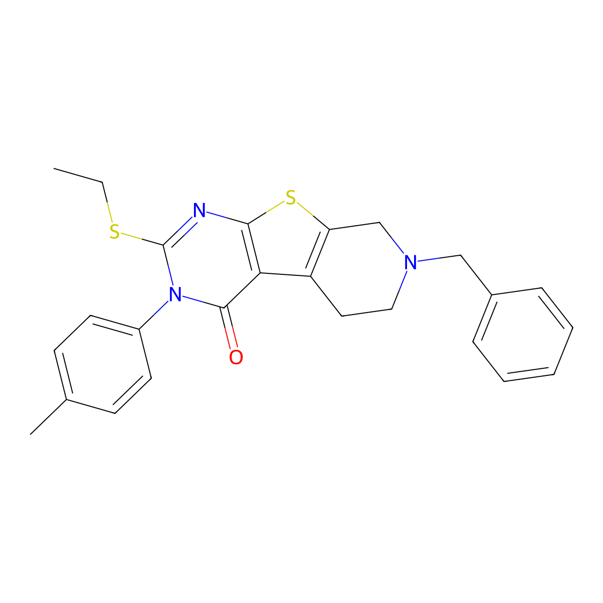 7-benzyl-2-(ethylsulfanyl)-3-(4-methylphenyl)-5,6,7,8-tetrahydropyrido[4',3':4,5]thieno[2,3-d]pyrimidin-4(3H)-one molecular structure, CAS 351008-53-2