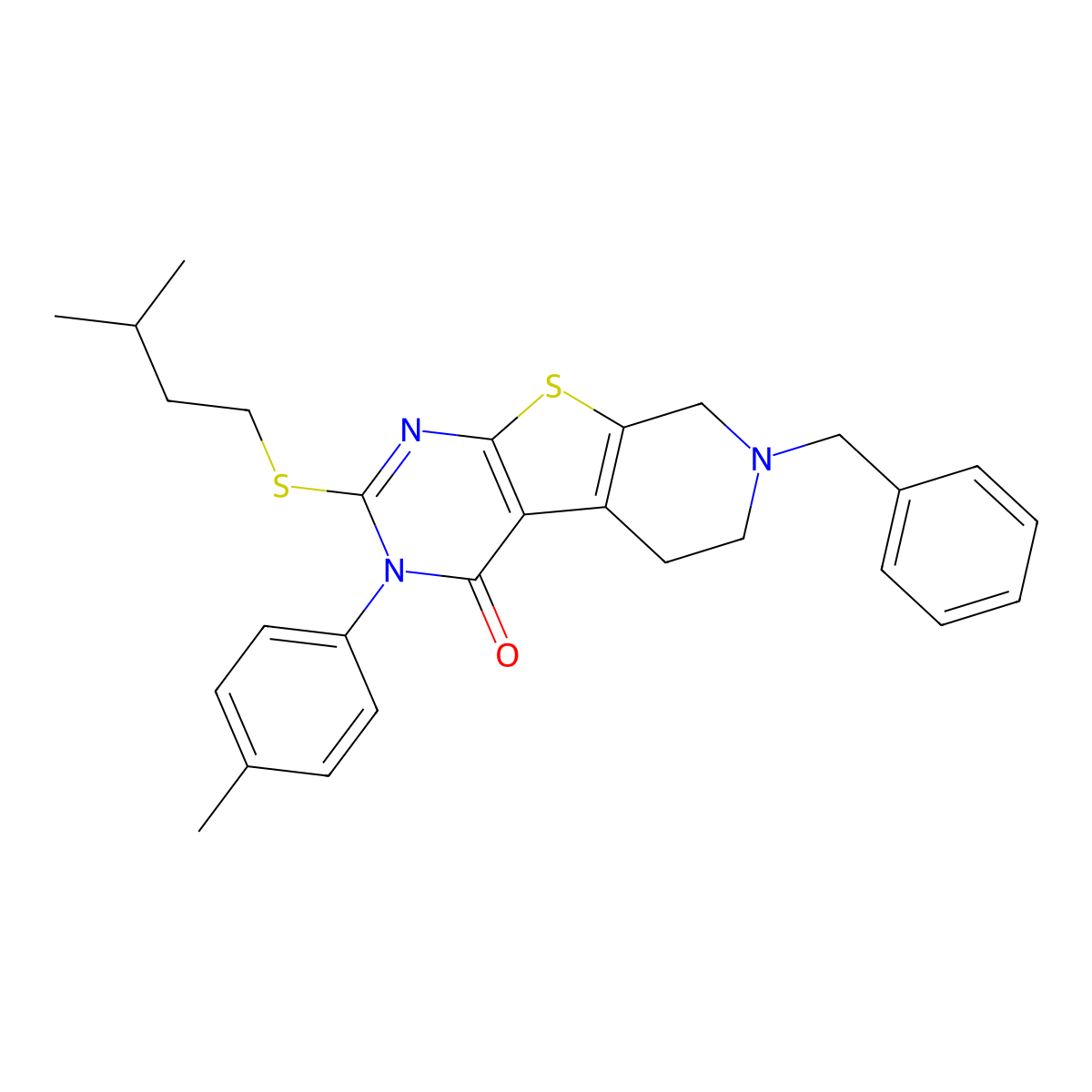 7-benzyl-2-(isopentylsulfanyl)-3-(4-methylphenyl)-5,6,7,8-tetrahydropyrido[4',3':4,5]thieno[2,3-d]pyrimidin-4(3H)-one molecular structure, CAS 351008-54-3