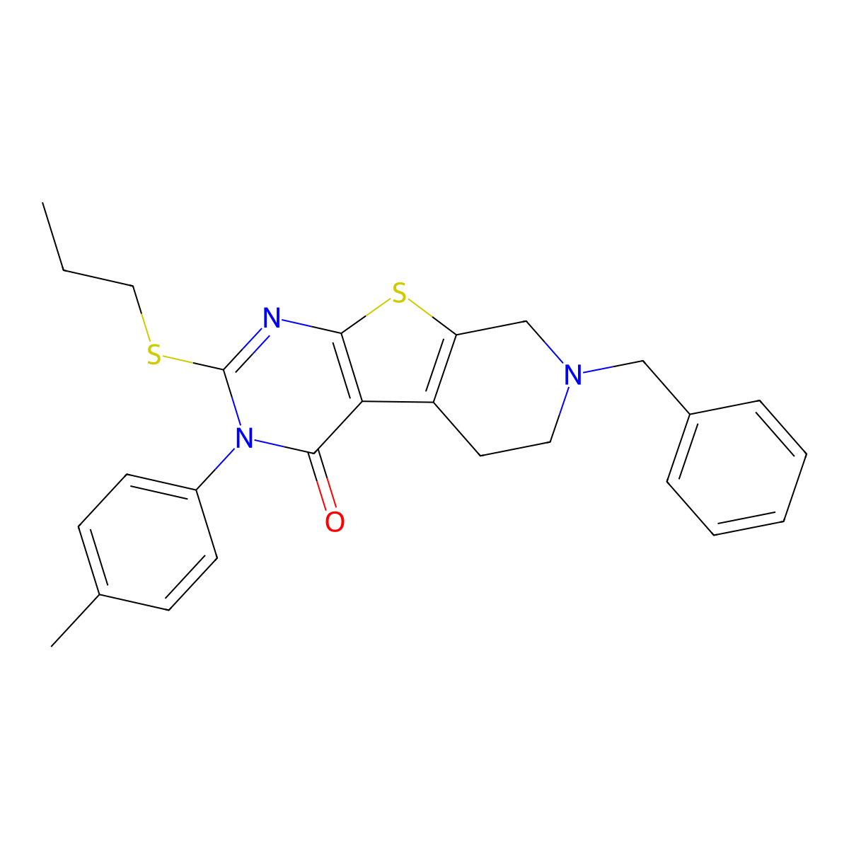 7-benzyl-3-(4-methylphenyl)-2-(propylsulfanyl)-5,6,7,8-tetrahydropyrido[4',3':4,5]thieno[2,3-d]pyrimidin-4(3H)-one molecular structure, CAS 351008-55-4