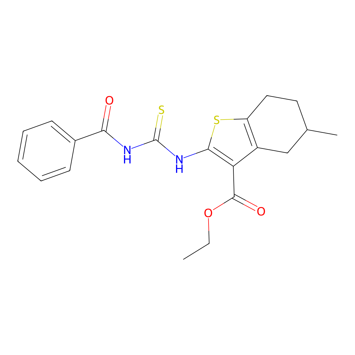 Ethyl 2-(benzoylcarbamothioylamino)-5-methyl-4,5,6,7-tetrahydro-1-benzothiophene-3-carboxylate molecular structure, CAS 351008-67-8