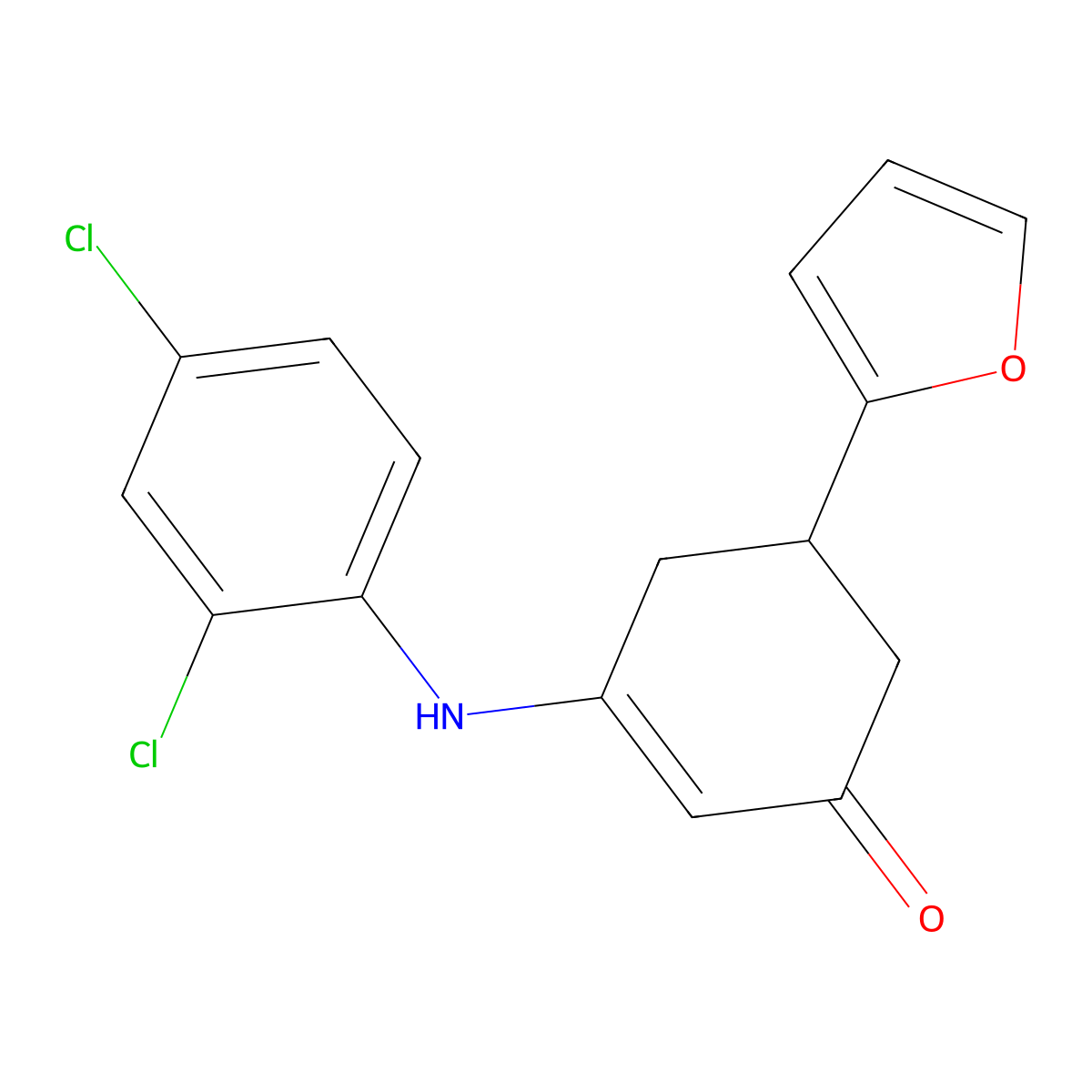 3-(2,4-Dichloroanilino)-5-(furan-2-yl)cyclohex-2-en-1-one molecular structure, CAS 351013-78-0