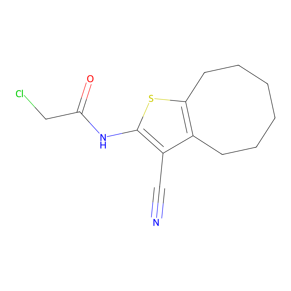 2-chloro-N-(3-cyano-4,5,6,7,8,9-hexahydrocycloocta[b]thiophen-2-yl)acetamide molecular structure, CAS 351013-93-9
