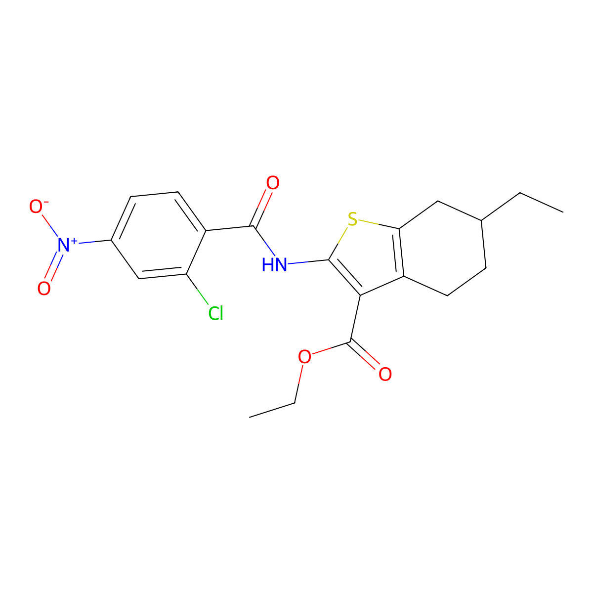 Ethyl 2-(2-chloro-4-nitrobenzamido)-6-ethyl-4,5,6,7-tetrahydrobenzo[b]thiophene-3-carboxylate molecular structure, CAS 351061-03-5