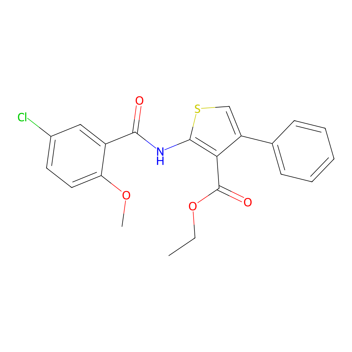 Ethyl 2-{[(5-chloro-2-methoxyphenyl)carbonyl]amino}-4-phenylthiophene-3-carboxylate molecular structure, CAS 351061-21-7