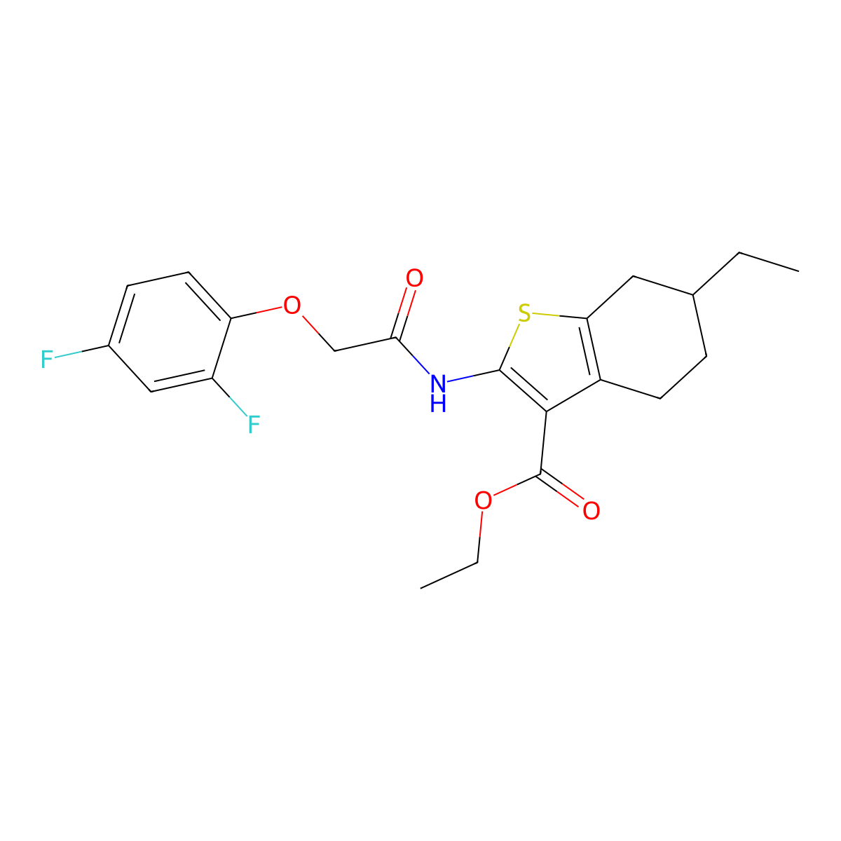 Ethyl 2-{[(2,4-difluorophenoxy)acetyl]amino}-6-ethyl-4,5,6,7-tetrahydro-1-benzothiophene-3-carboxylate molecular structure, CAS 351061-41-1