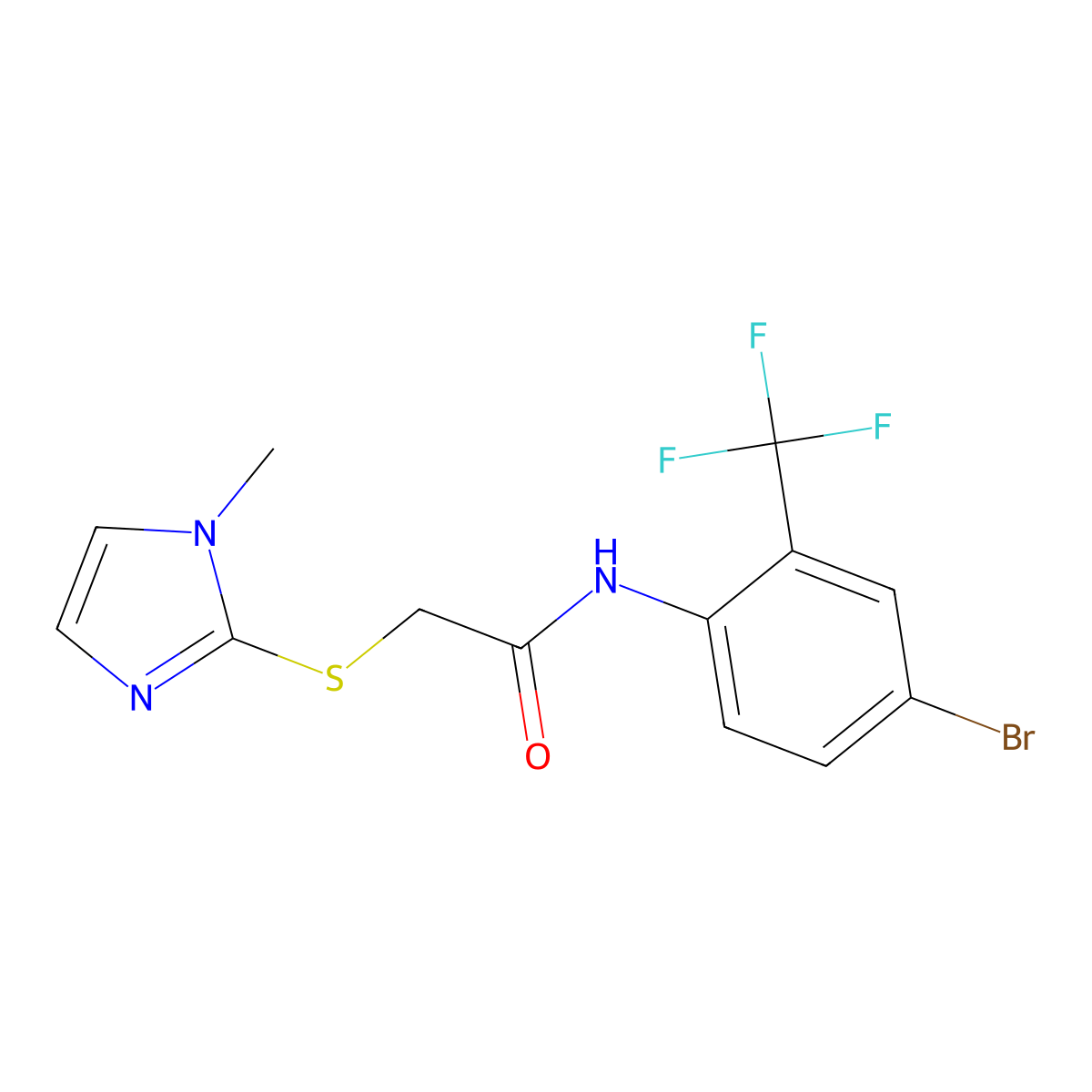 N-[4-bromo-2-(trifluoromethyl)phenyl]-2-(1-methylimidazol-2-yl)sulfanylacetamide molecular structure, CAS 351061-71-7