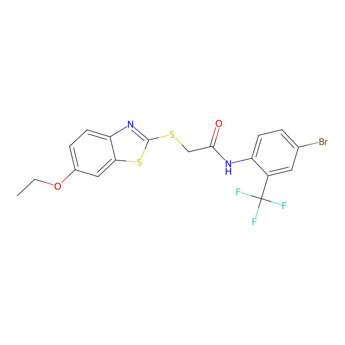 N-[4-bromo-2-(trifluoromethyl)phenyl]-2-[(6-ethoxy-1,3-benzothiazol-2-yl)sulfanyl]acetamide molecular structure, CAS 351061-74-0