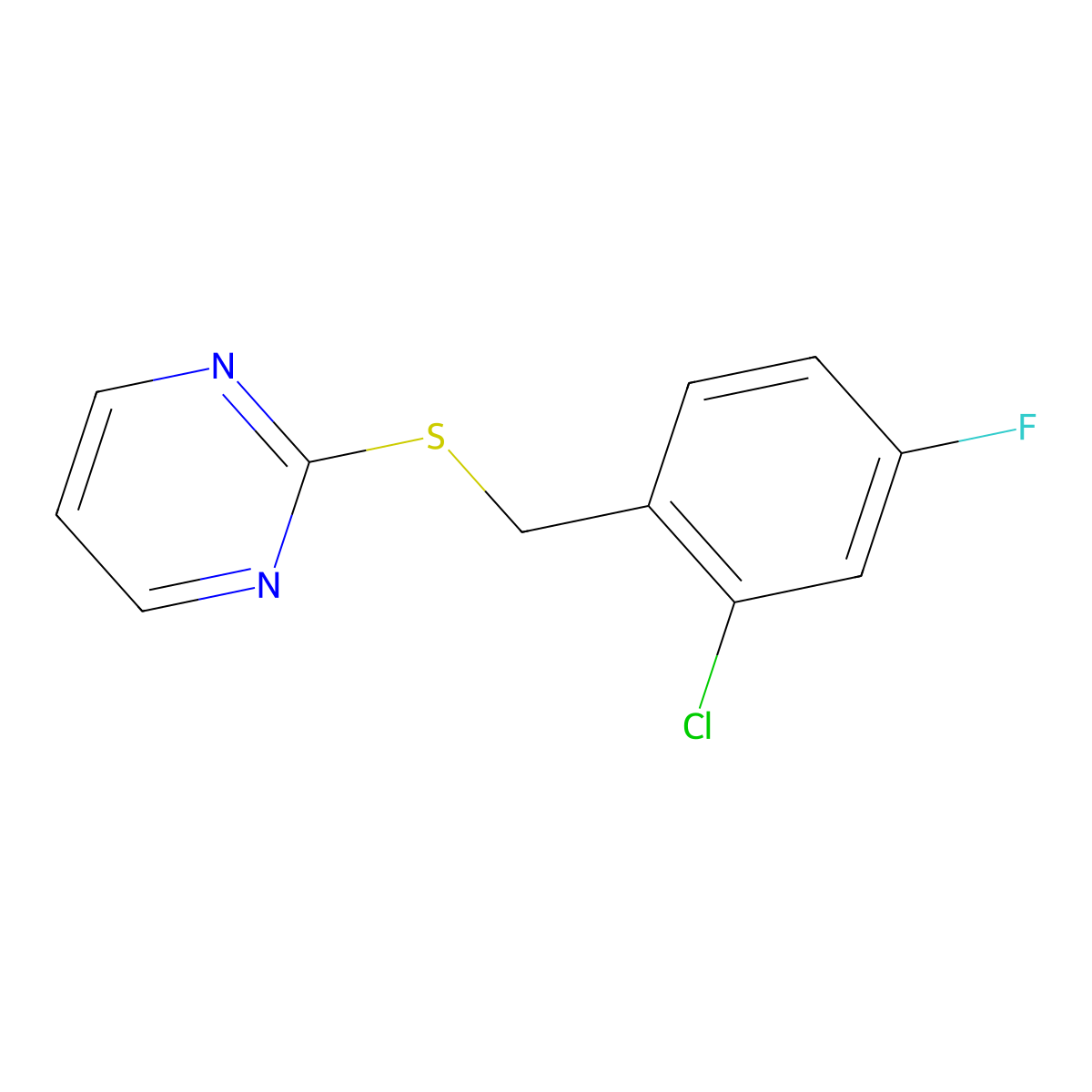 2-[(2-Chloro-4-fluorophenyl)methylsulfanyl]pyrimidine molecular structure, CAS 351061-76-2