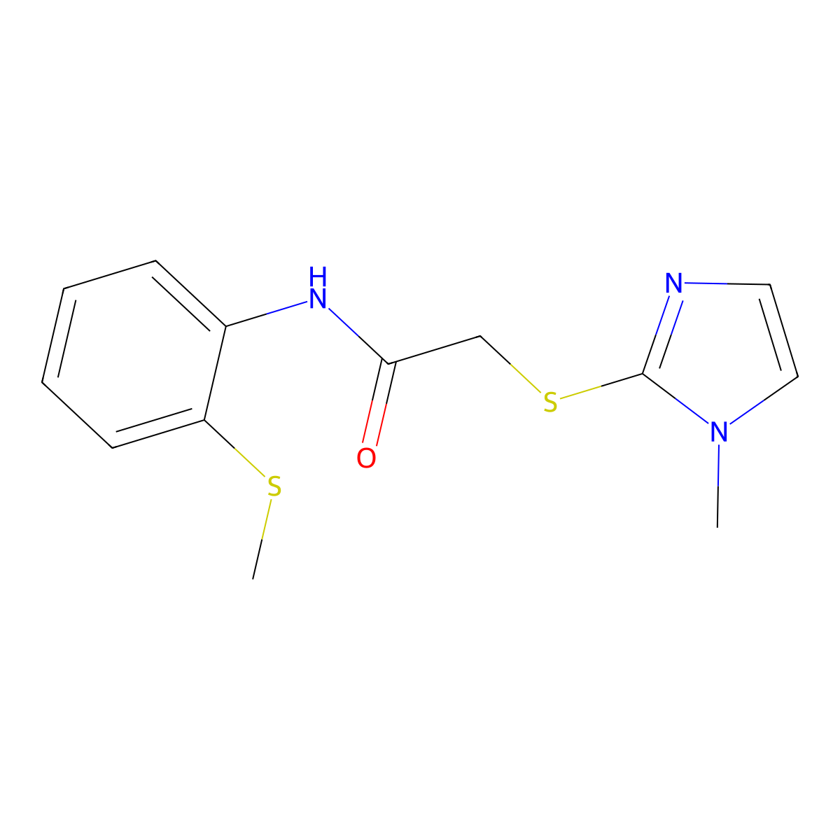2-(1-methylimidazol-2-yl)sulfanyl-N-(2-methylsulfanylphenyl)acetamide molecular structure, CAS 351061-86-4