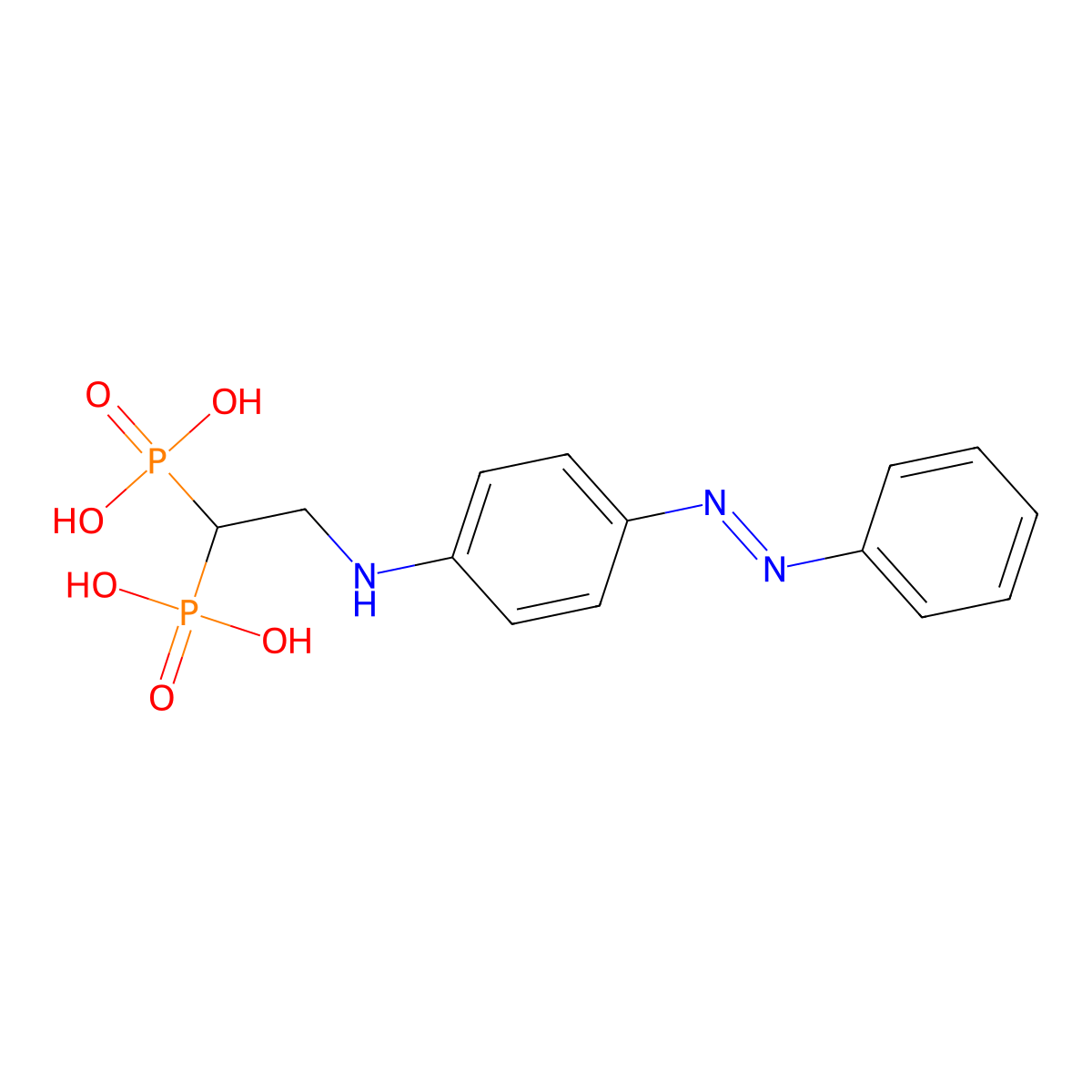 (2-{[4-(Phenyldiazenyl)phenyl]amino}-1,1-ethanediyl)bis(phosphonic acid) molecular structure, CAS 351062-49-2
