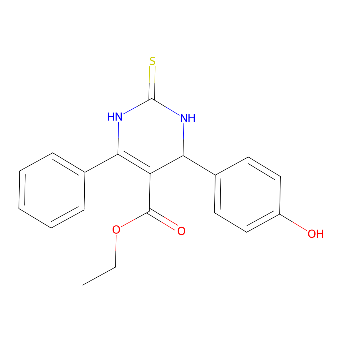 ethyl 4-(4-hydroxyphenyl)-6-phenyl-2-sulfanylidene-3,4-dihydro-1H-pyrimidine-5-carboxylate molecular structure, CAS 351063-19-9