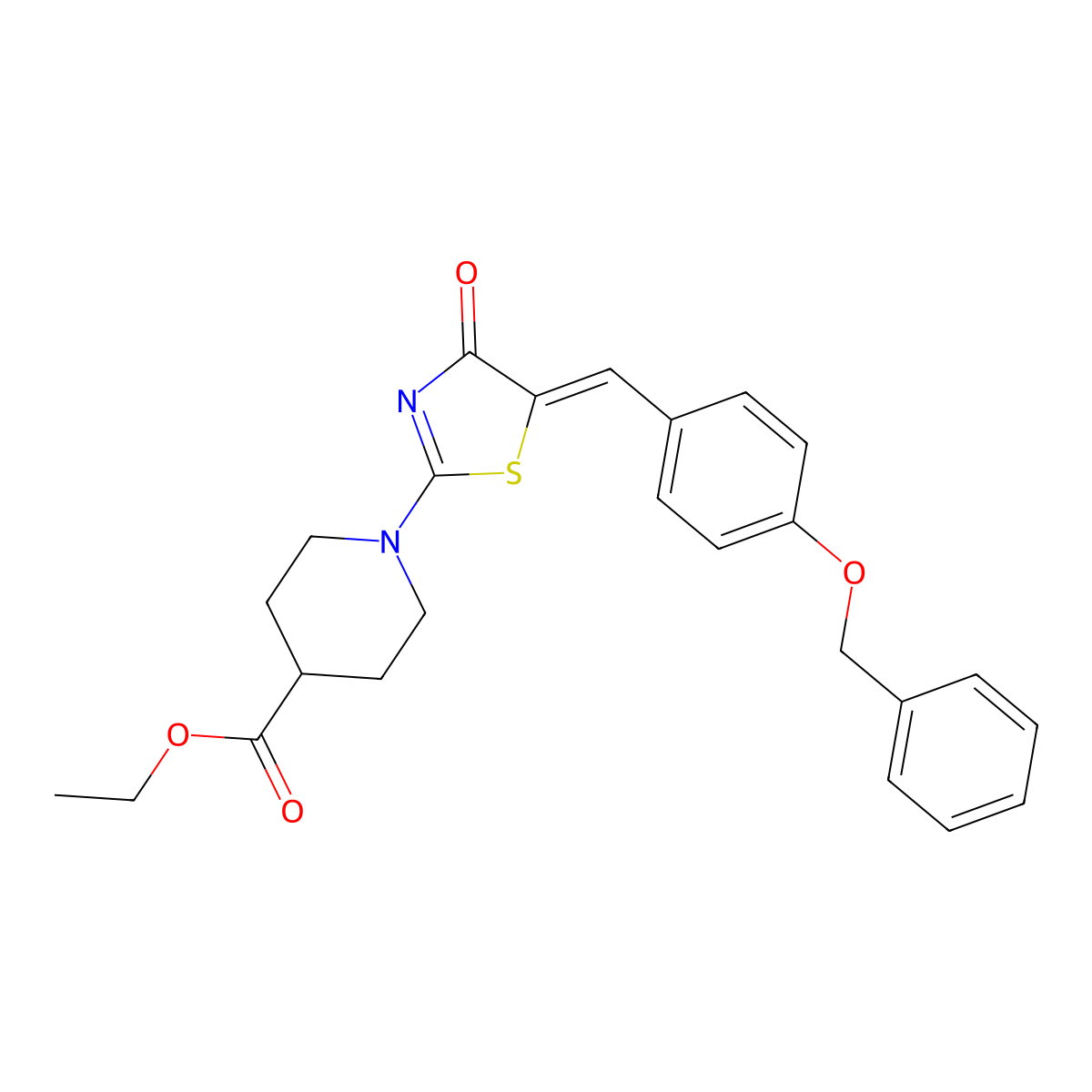 Ethyl 1-[4,5-dihydro-4-oxo-5-[[4-(phenylmethoxy)phenyl]methylene]-2-thiazolyl]-4-piperidinecarboxylate molecular structure, CAS 351065-80-0