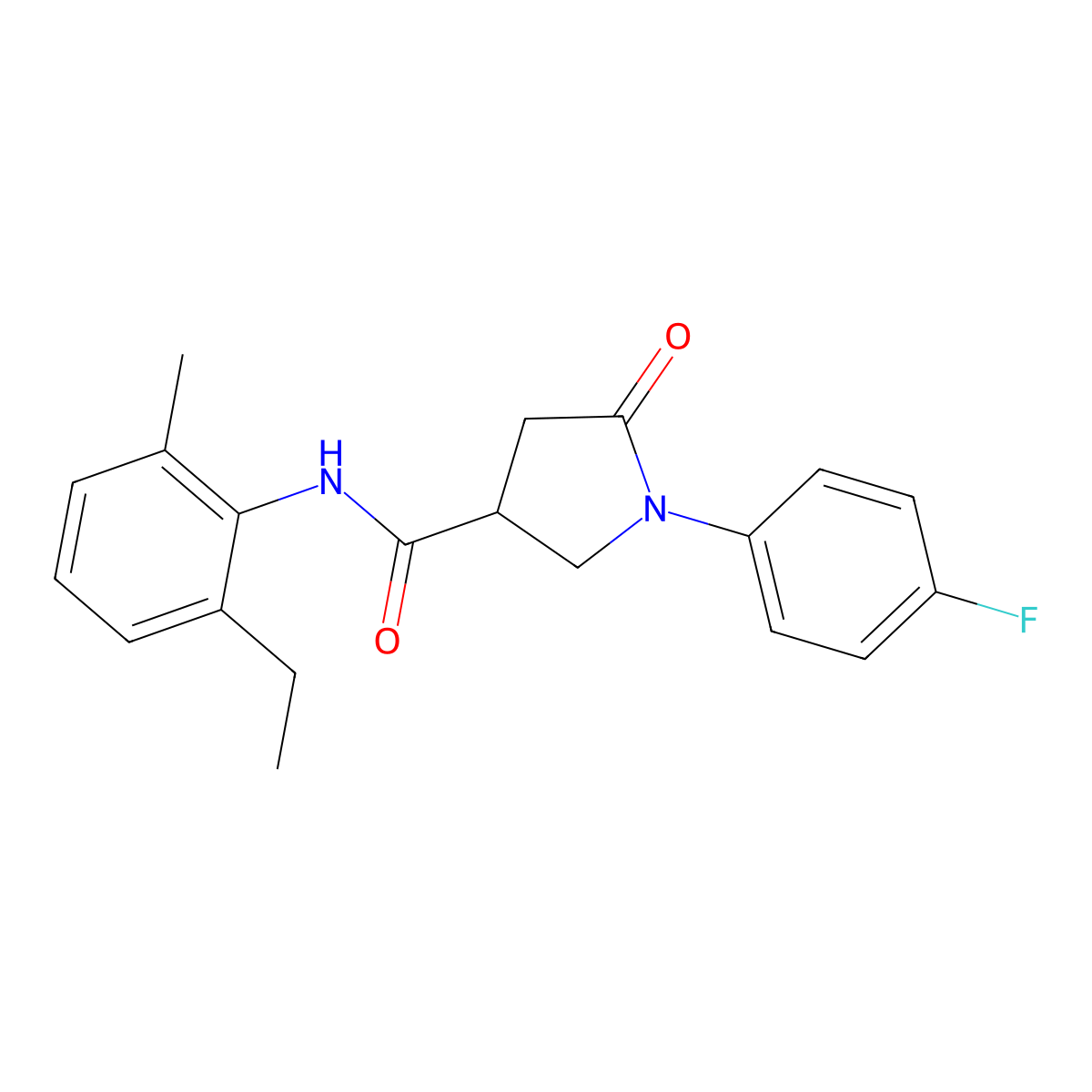 N-(2-ethyl-6-methylphenyl)-1-(4-fluorophenyl)-5-oxopyrrolidine-3-carboxamide molecular structure, CAS 351066-96-1