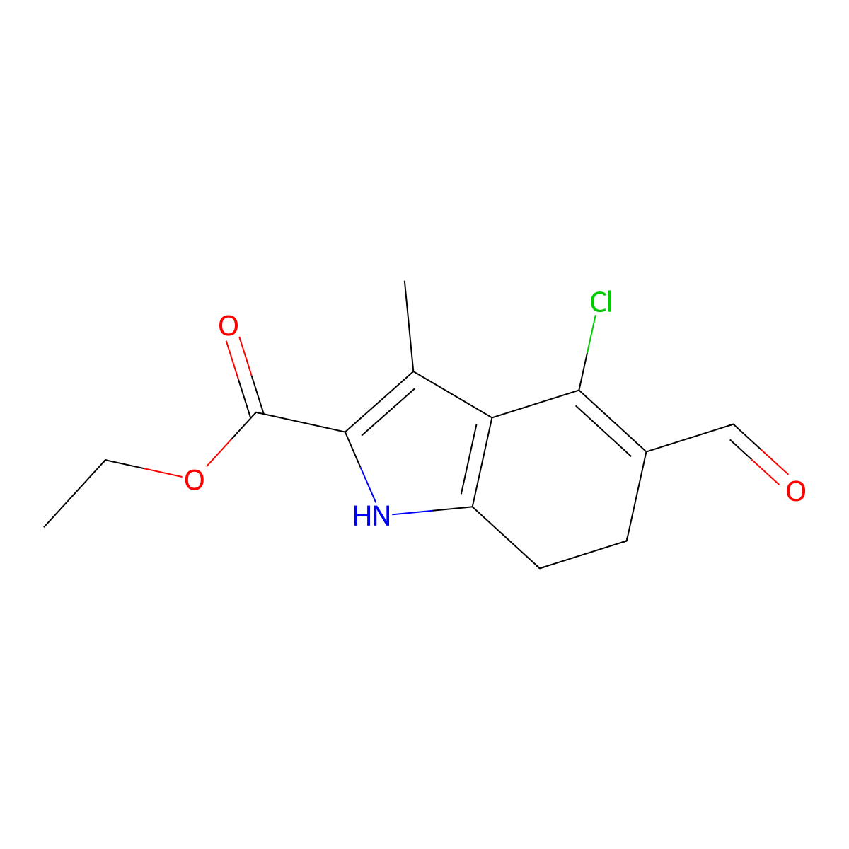 ethyl 4-chloro-5-formyl-3-methyl-6,7-dihydro-1H-indole-2-carboxylate molecular structure, CAS 351073-97-7
