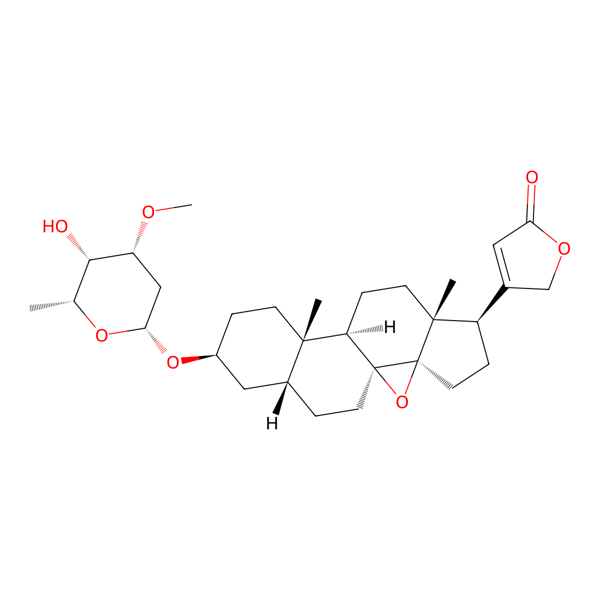 (3beta,5beta)-3-((2,6-Dideoxy-3-O-methyl-beta-D-lyxo-hexopyranosyl)oxy)-8,14-epoxycard-20(22)-enolide molecular structure, CAS 35109-93-4