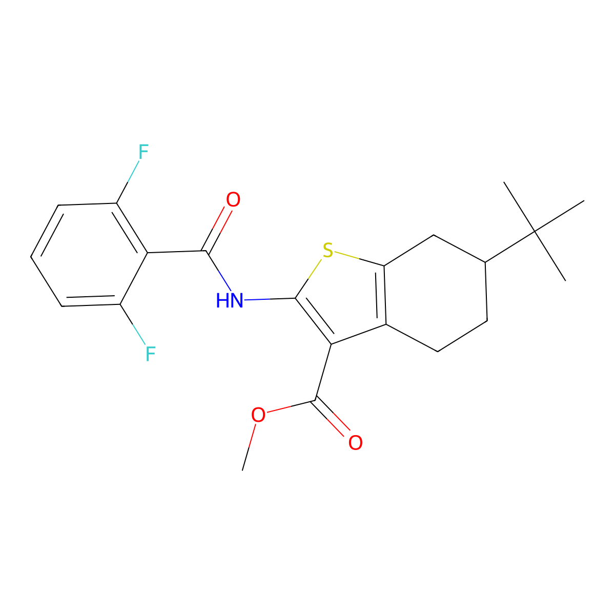 Methyl 6-tert-butyl-2-[(2,6-difluorobenzoyl)amino]-4,5,6,7-tetrahydro-1-benzothiophene-3-carboxylate molecular structure, CAS 351155-16-3