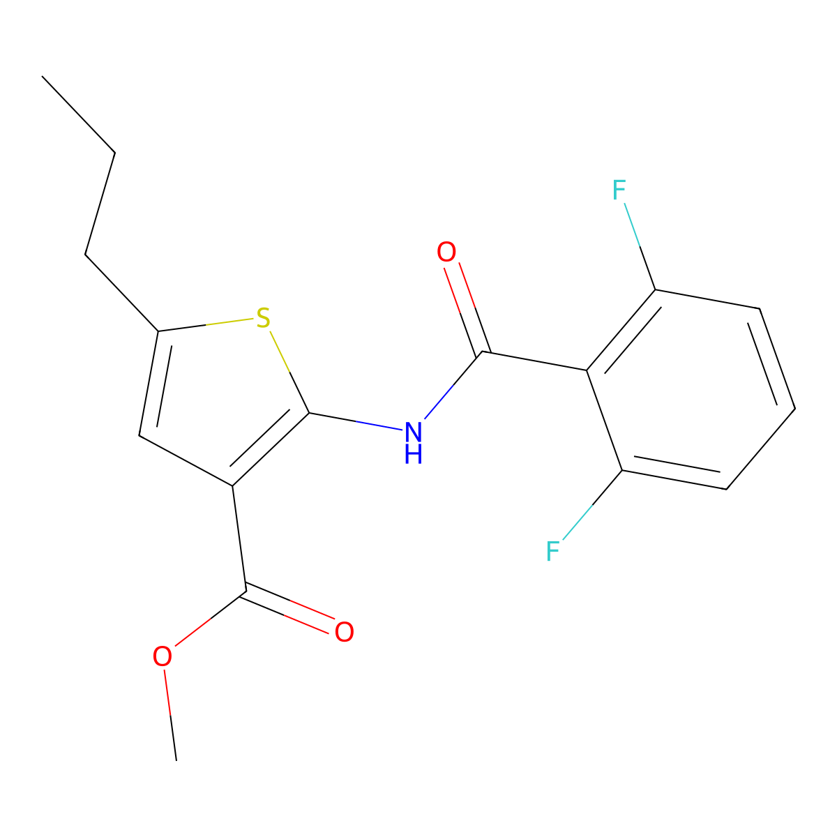 Methyl 2-[(2,6-difluorobenzoyl)amino]-5-propylthiophene-3-carboxylate molecular structure, CAS 351155-36-7