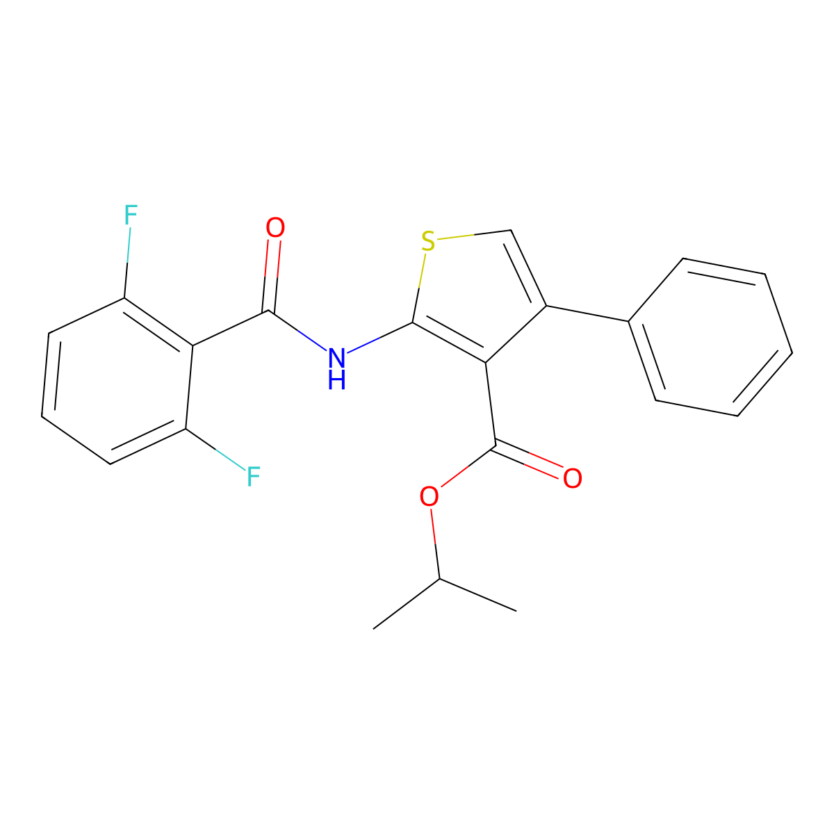 Isopropyl 2-[(2,6-difluorobenzoyl)amino]-4-phenyl-3-thiophenecarboxylate molecular structure, CAS 351155-53-8