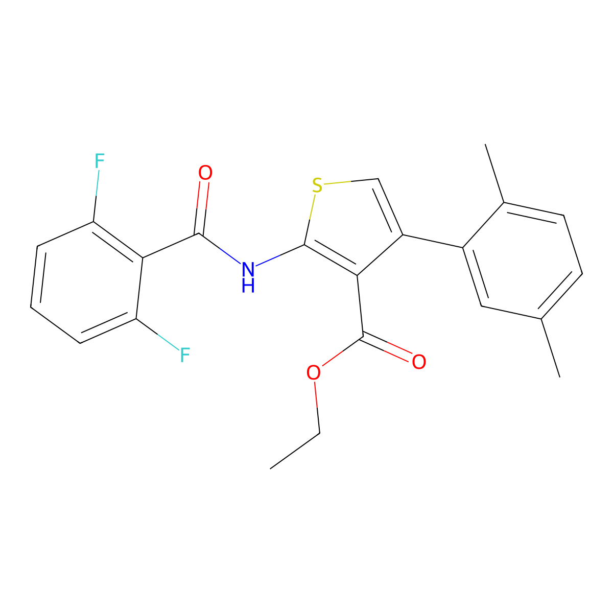 Ethyl 2-[(2,6-difluorobenzoyl)amino]-4-(2,5-dimethylphenyl)-3-thiophenecarboxylate molecular structure, CAS 351155-98-1