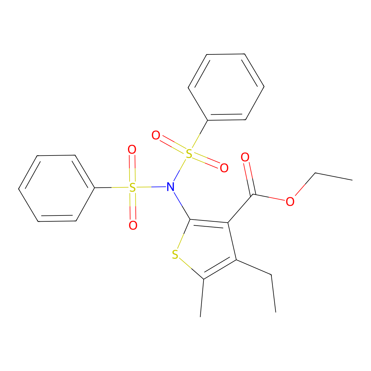 Ethyl 2-[bis(benzenesulfonyl)amino]-4-ethyl-5-methylthiophene-3-carboxylate molecular structure, CAS 351156-33-7